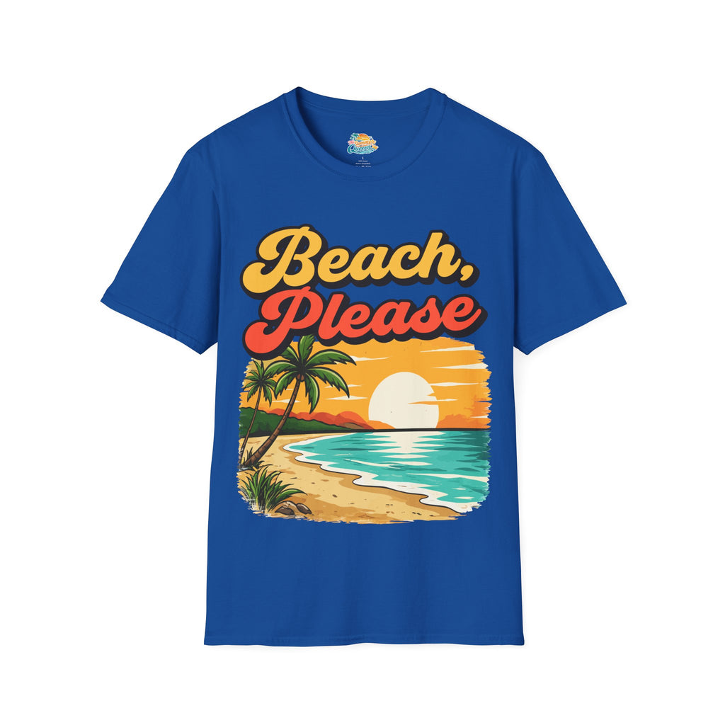 Beach, Please T-Shirt — Retro Sunset Palm Tree Beach Graphic Tee