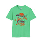 Chasing Sunsets & Good Energy T‑Shirt — Retro Sunset Typography Tee