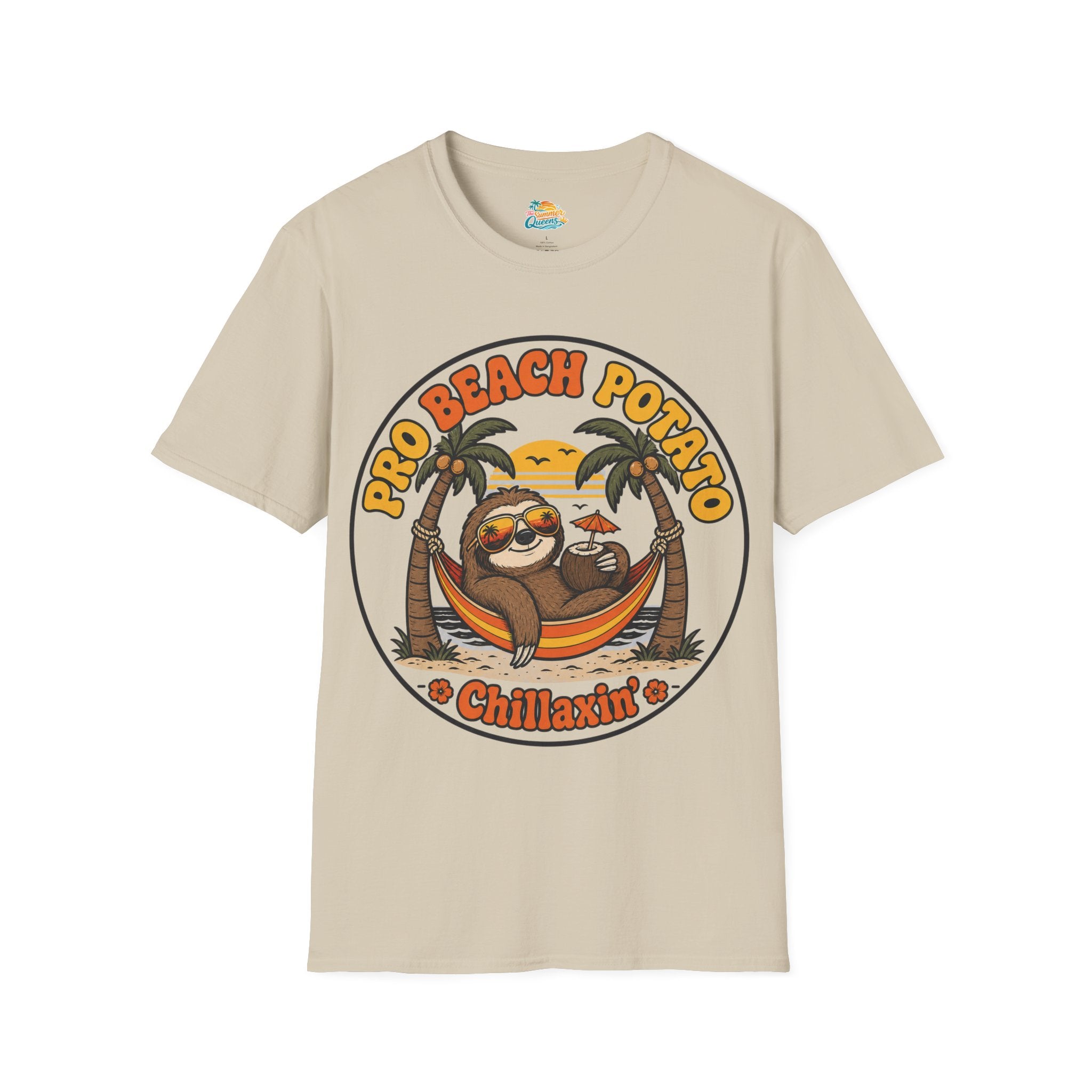 Pro Beach Potato Chillaxin' T-Shirt - Smiling Sloth Beach Tee