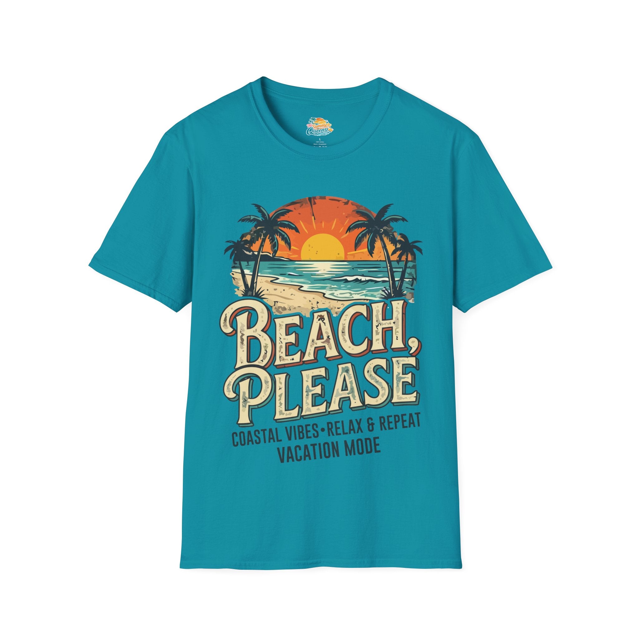 Beach Please Coastal Vibes Vacation Mode T-Shirt – Vintage Sunset Palm Coastal Vibes Vacation Tee