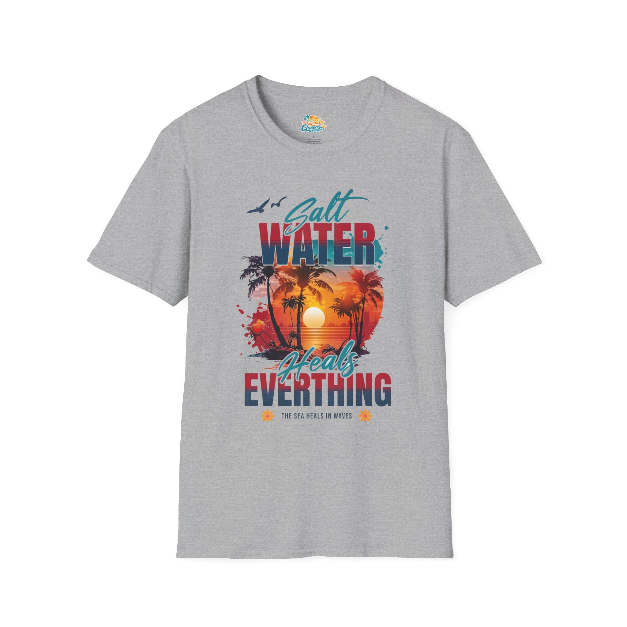 Salt Water Heals Everything T-Shirt - Sunset Palm Tree Beach Tee