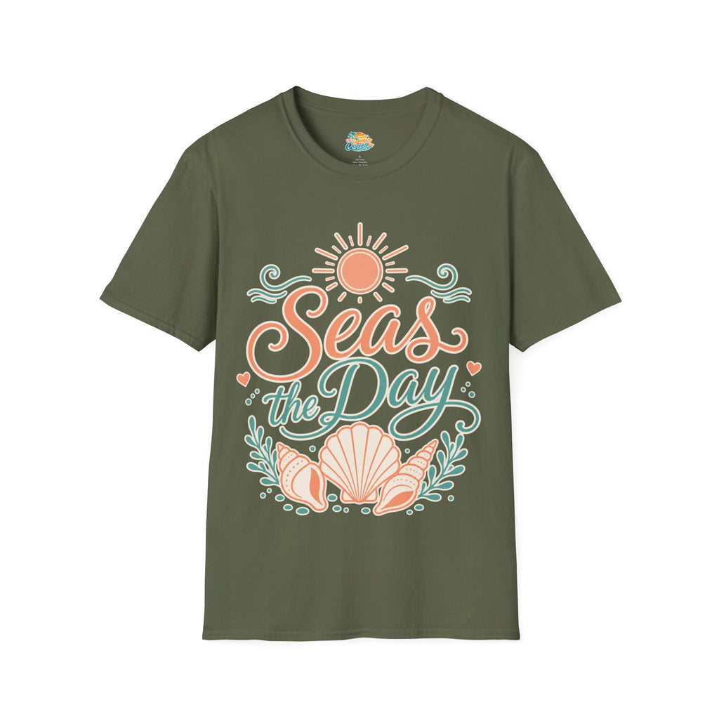 Seas the Day Beach T-Shirt – Nautical Shell & Sun Summer Tee