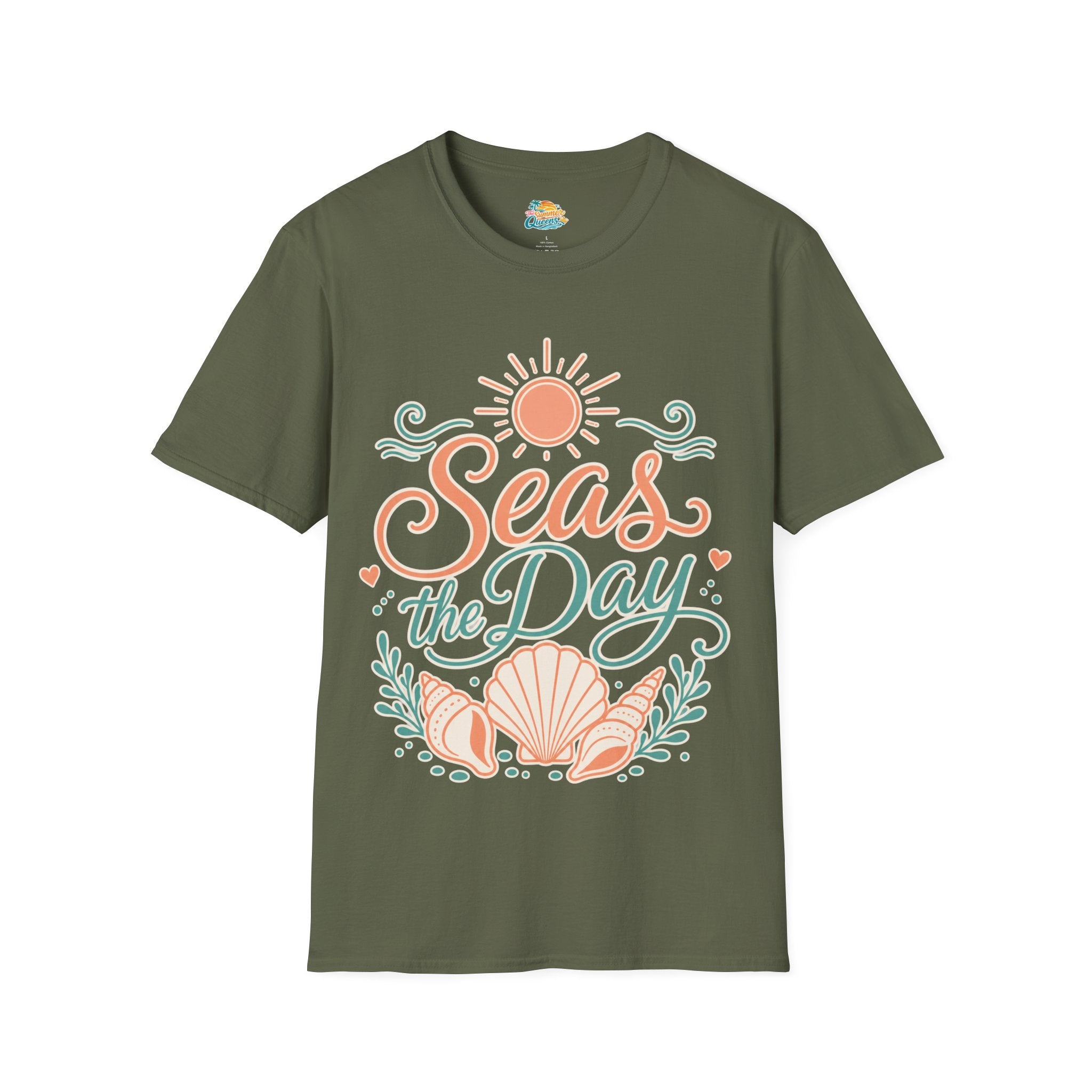 Seas the Day Beach T-Shirt – Nautical Shell & Sun Summer Tee