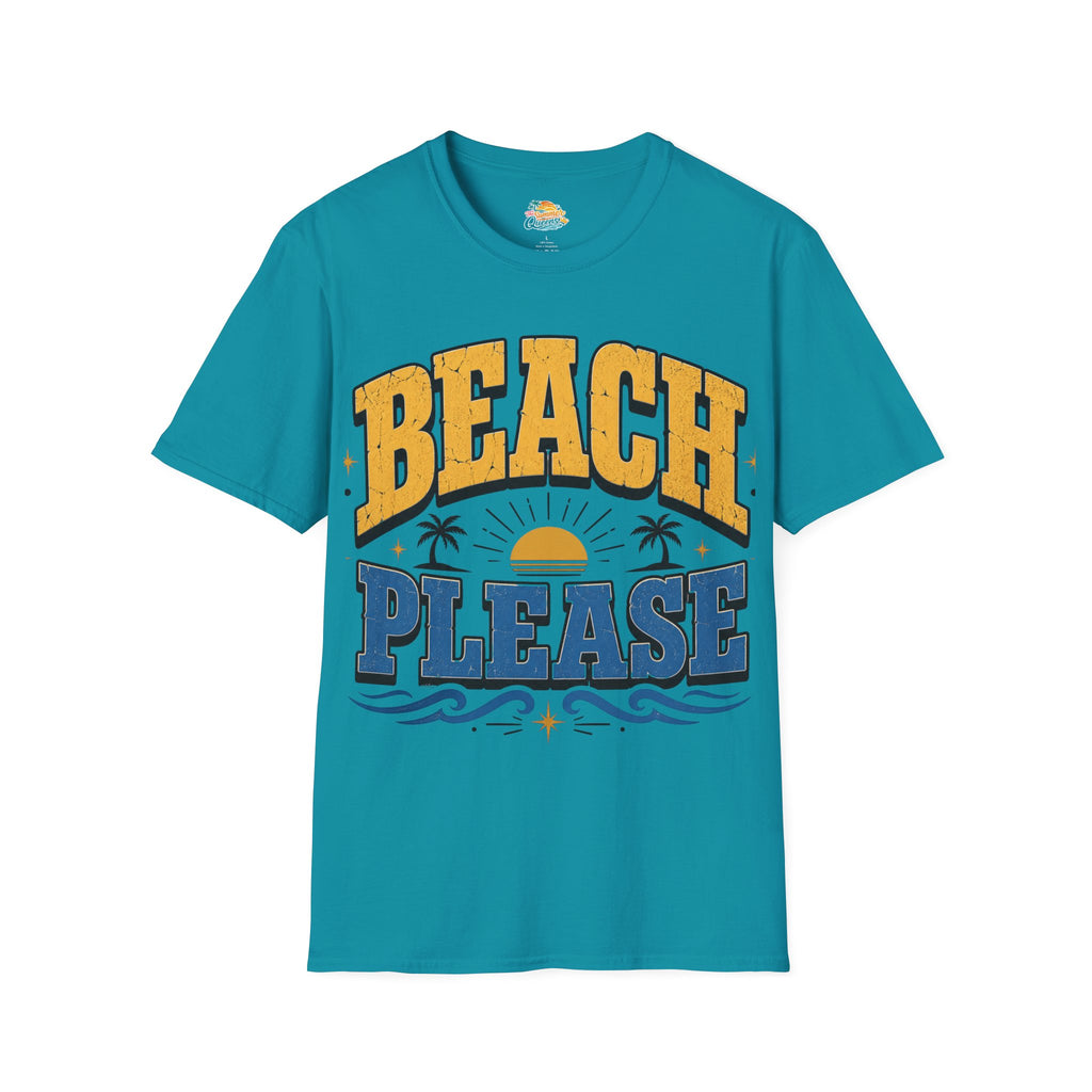 Beach Please T-Shirt – Retro Sunset Palm Graphic