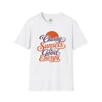 Chasing Sunsets & Good Energy T‑Shirt — Retro Sunset Typography Tee