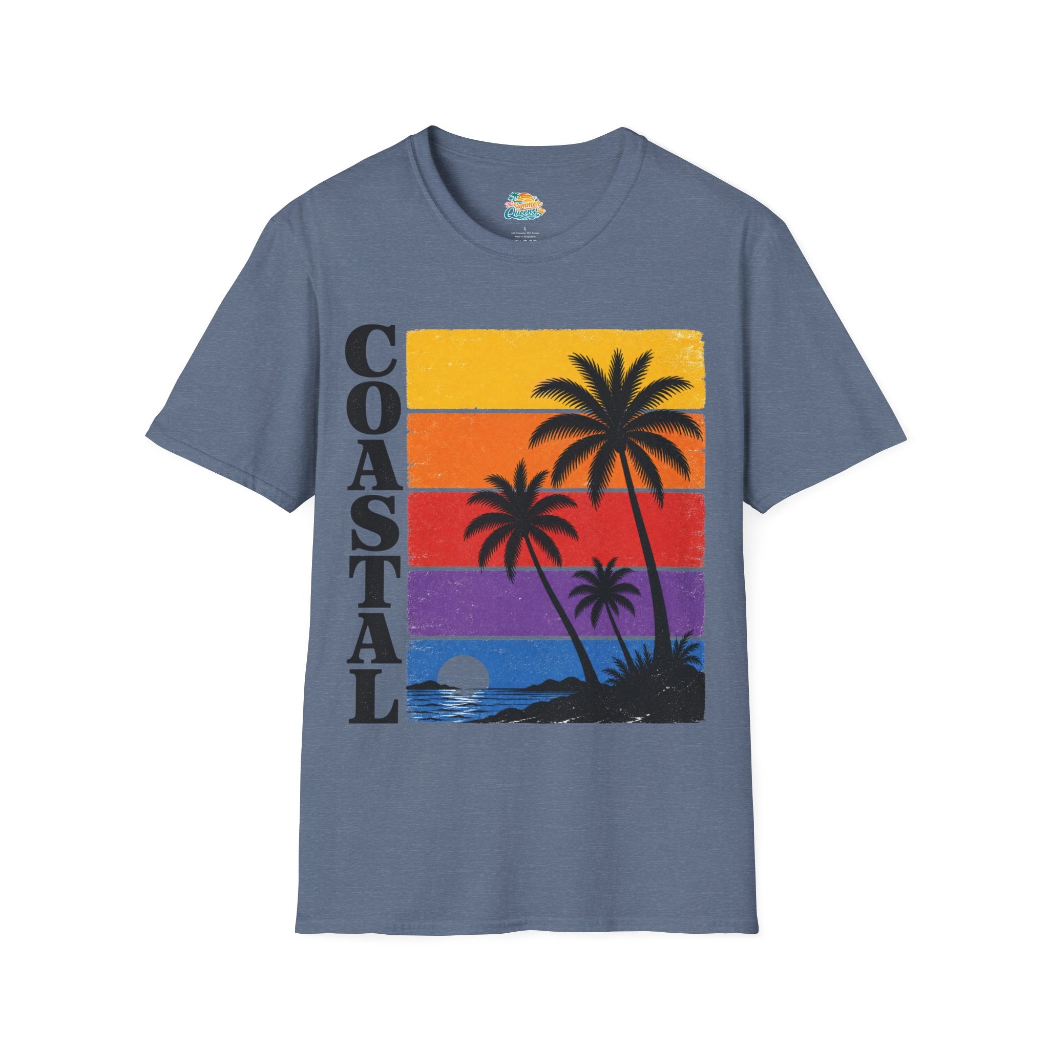 Coastal Sunset T-Shirt — Retro Palm Tree Beach Graphic