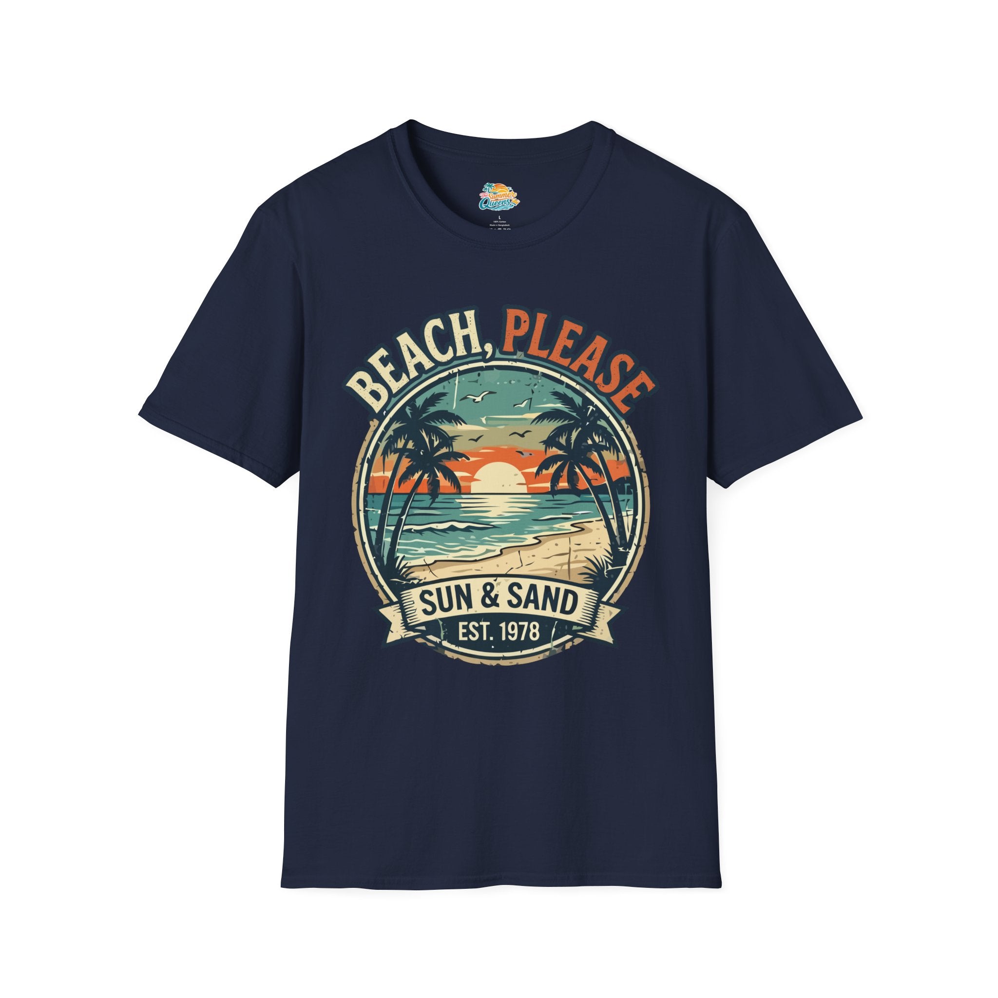 Beach, Please Sun & Sand T-Shirt — Retro Palm Tree Sunset Tee