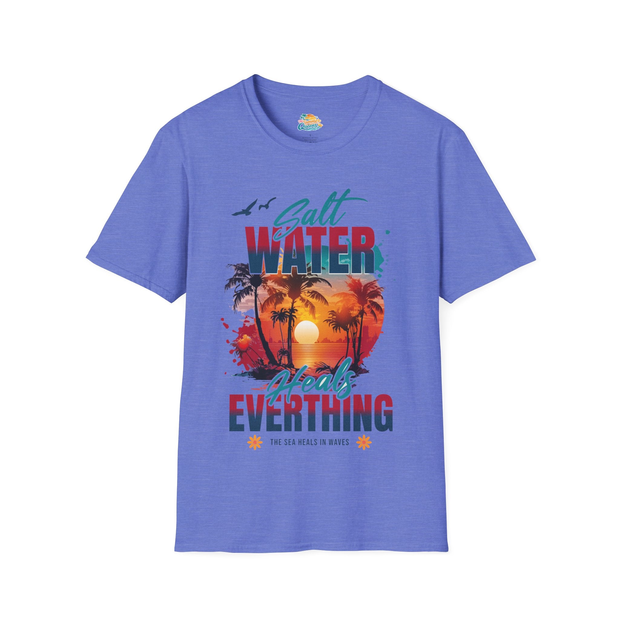 Salt Water Heals Everything T-Shirt - Sunset Palm Tree Beach Tee