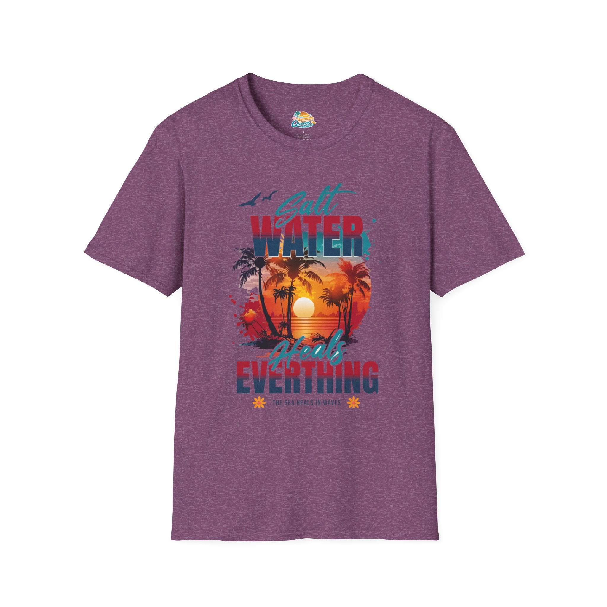 Salt Water Heals Everything T-Shirt - Sunset Palm Tree Beach Tee
