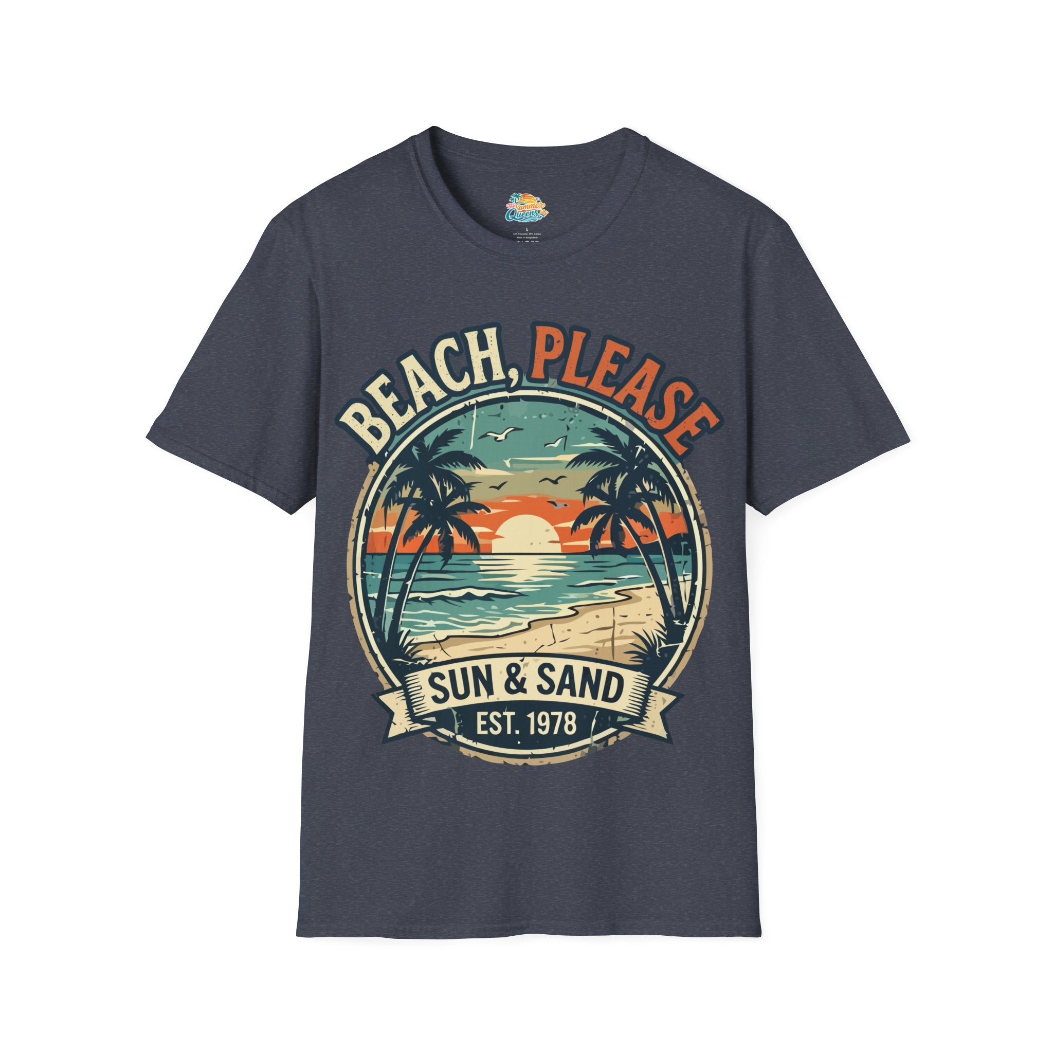 Beach, Please Sun & Sand T-Shirt — Retro Palm Tree Sunset Tee