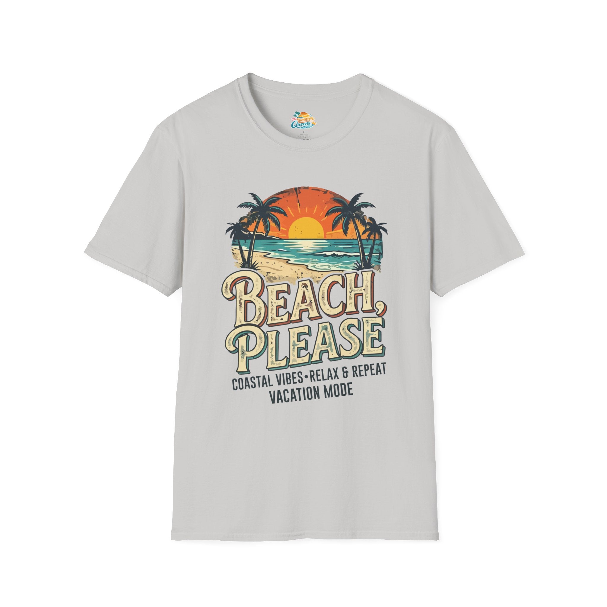 Beach Please Coastal Vibes Vacation Mode T-Shirt – Vintage Sunset Palm Coastal Vibes Vacation Tee