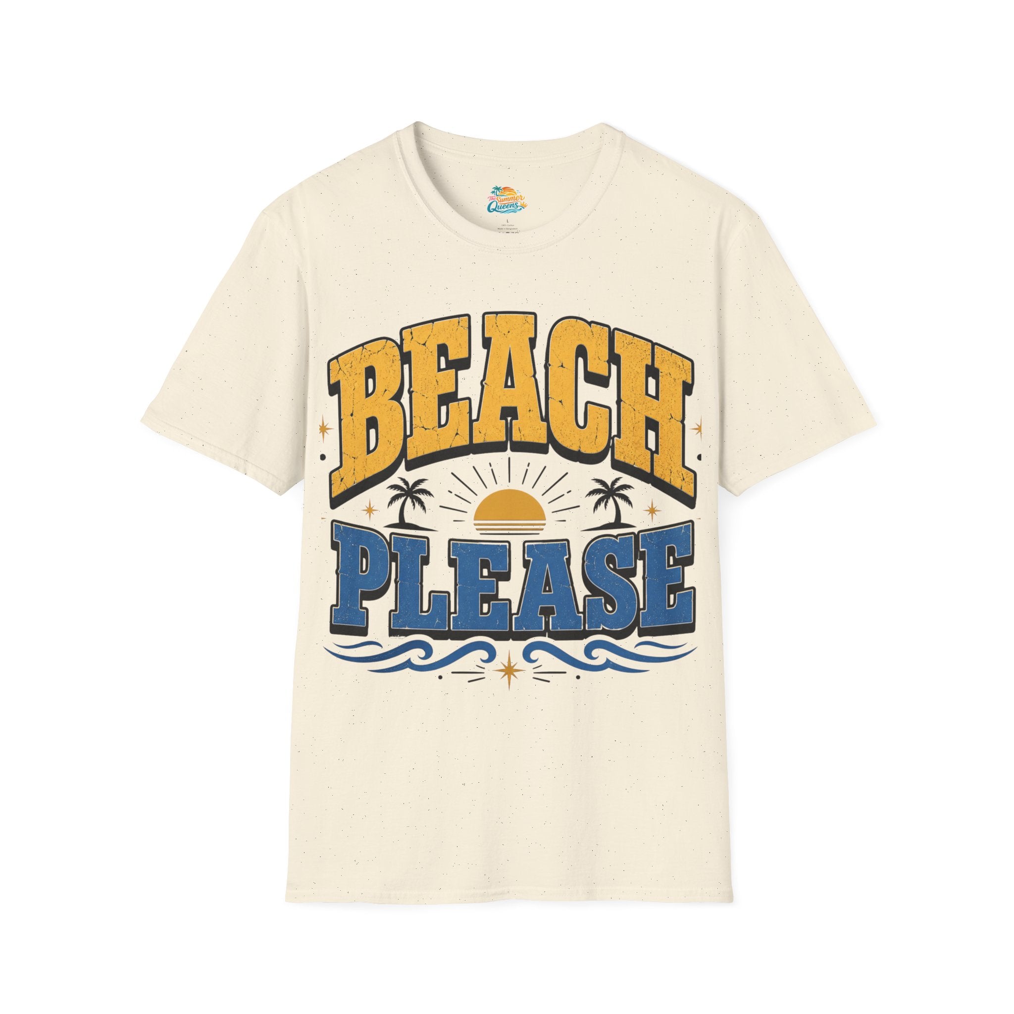 Beach Please T-Shirt – Retro Sunset Palm Graphic
