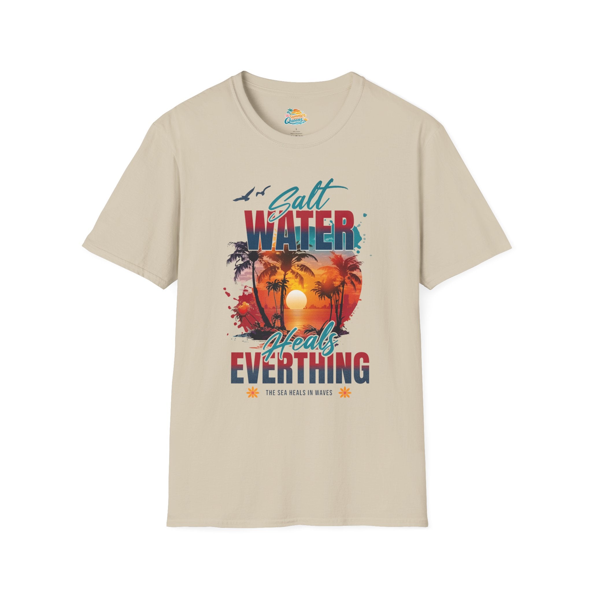 Salt Water Heals Everything T-Shirt - Sunset Palm Tree Beach Tee