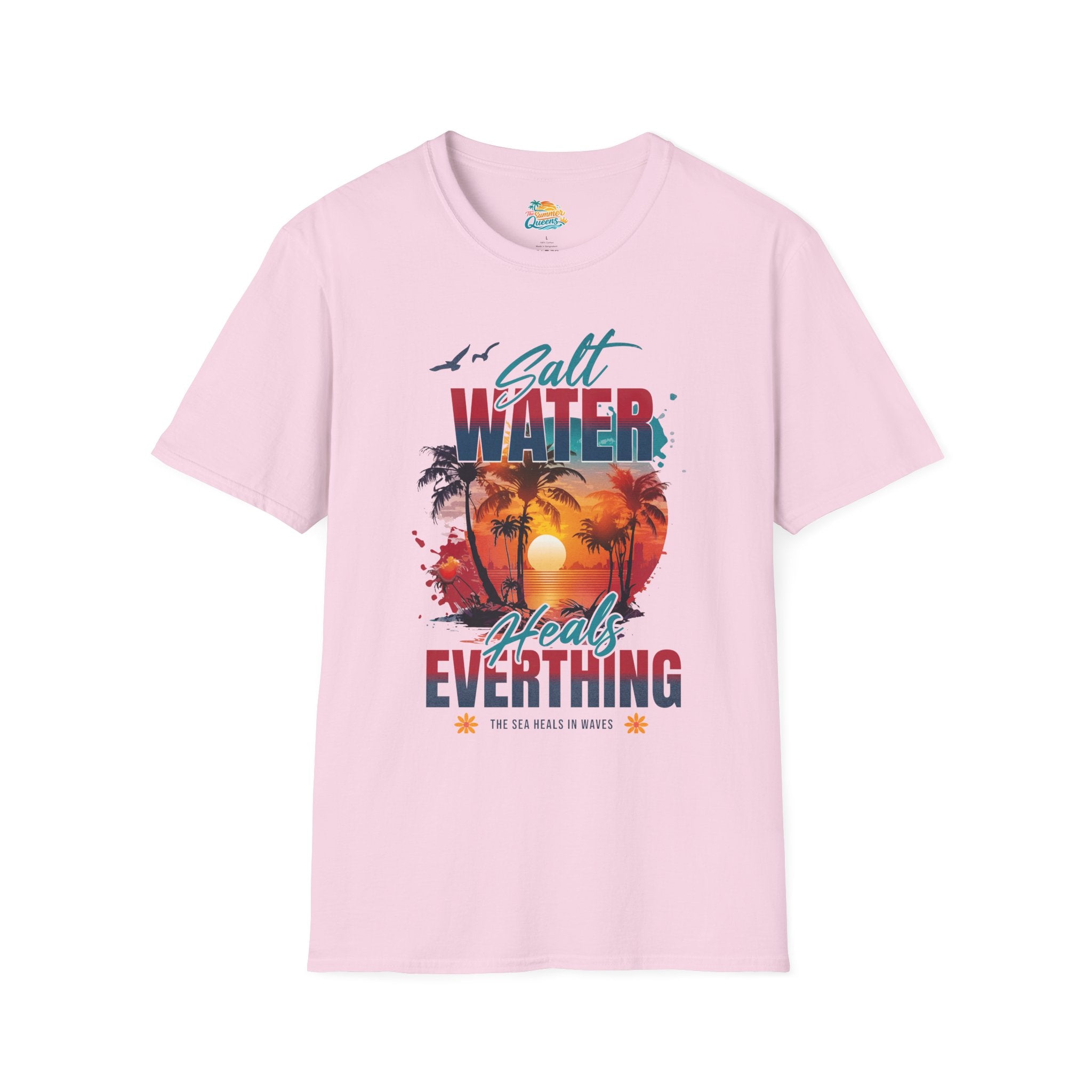 Salt Water Heals Everything T-Shirt - Sunset Palm Tree Beach Tee