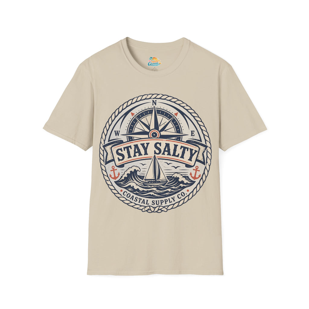 Stay Salty Coastal T-Shirt – Nautical Compass & Sailboat Design