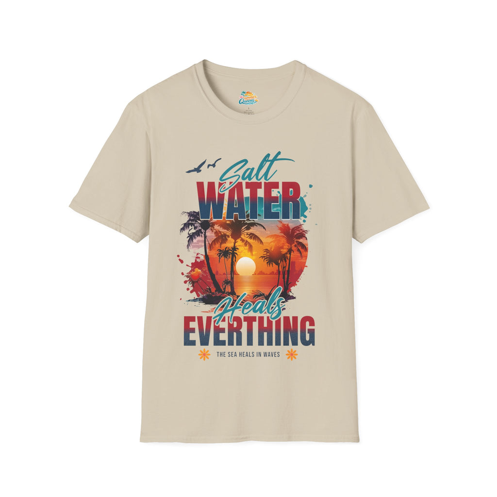Salt Water Heals Everything T-Shirt - Sunset Palm Tree Beach Tee