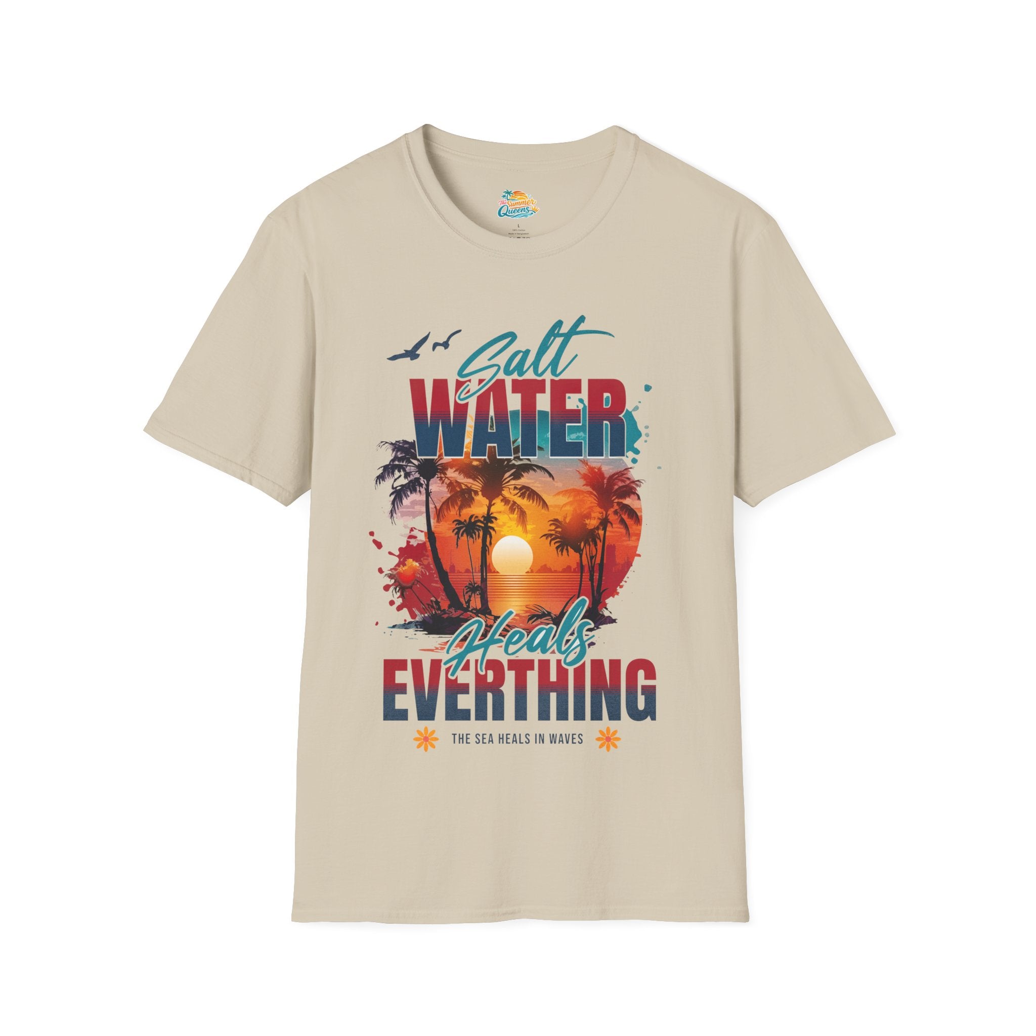 Salt Water Heals Everything T-Shirt - Sunset Palm Tree Beach Tee