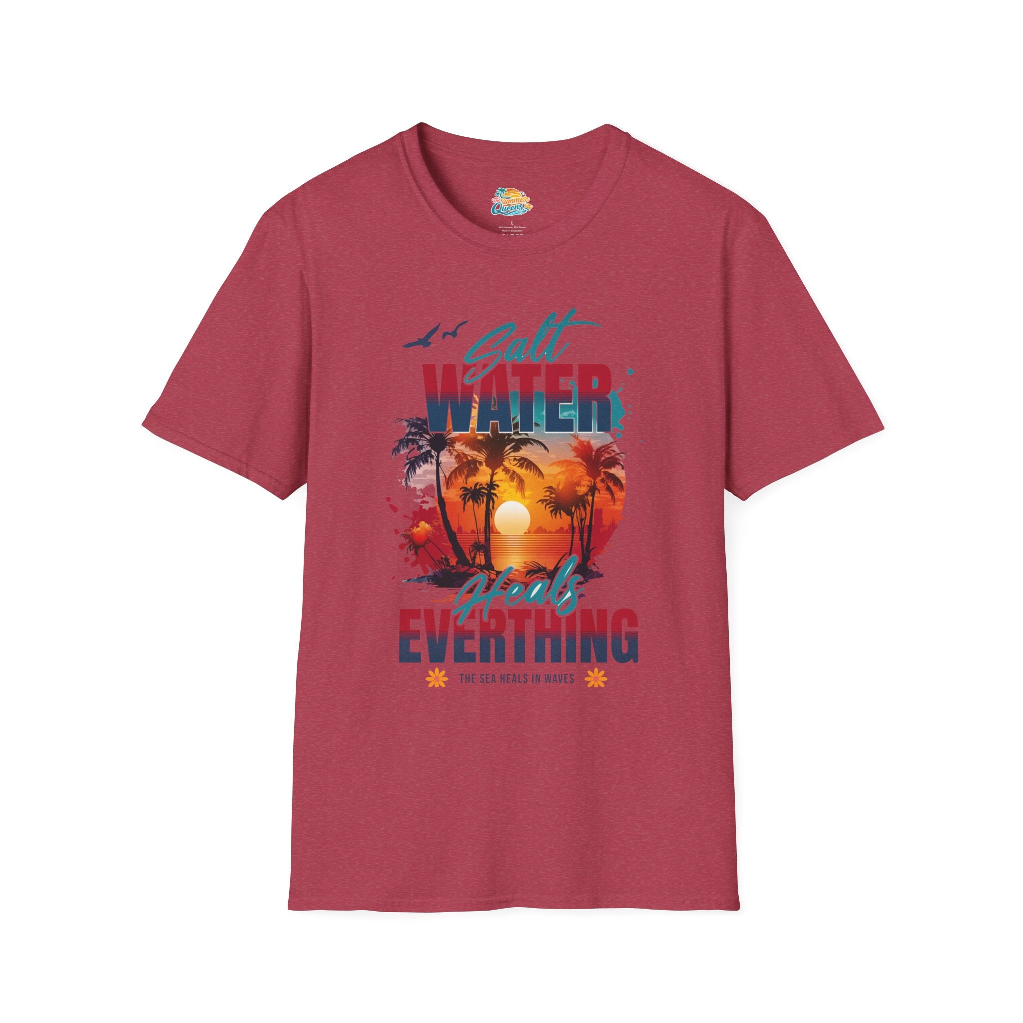 Salt Water Heals Everything T-Shirt - Sunset Palm Tree Beach Tee