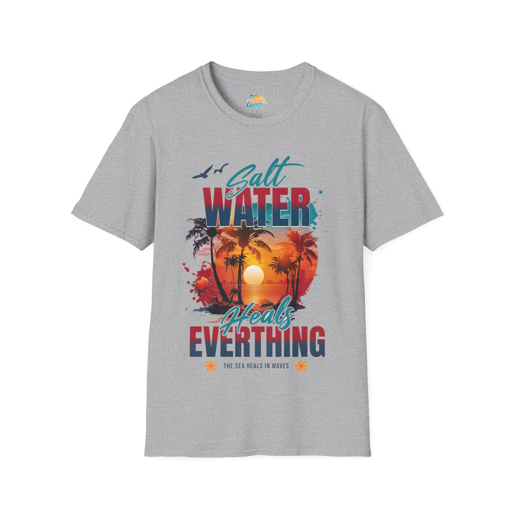 Salt Water Heals Everything T-Shirt - Sunset Palm Tree Beach Tee