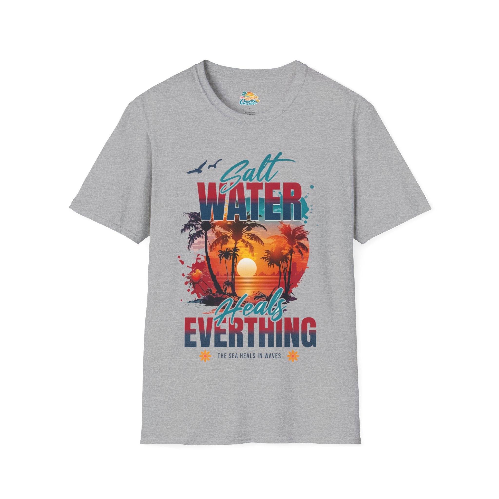Salt Water Heals Everything T-Shirt - Sunset Palm Tree Beach Tee