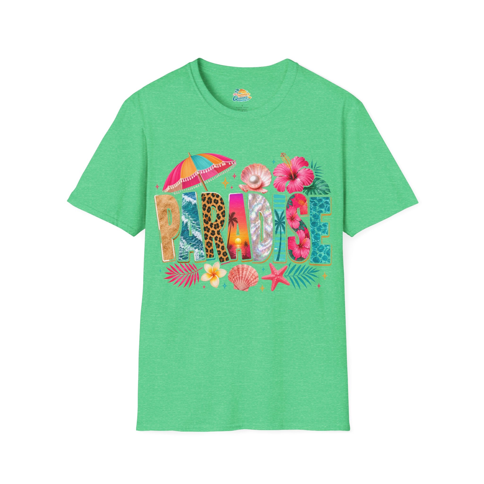 Paradise Beach Graphic T-Shirt — Tropical Shells & Hibiscus Vacation Tee