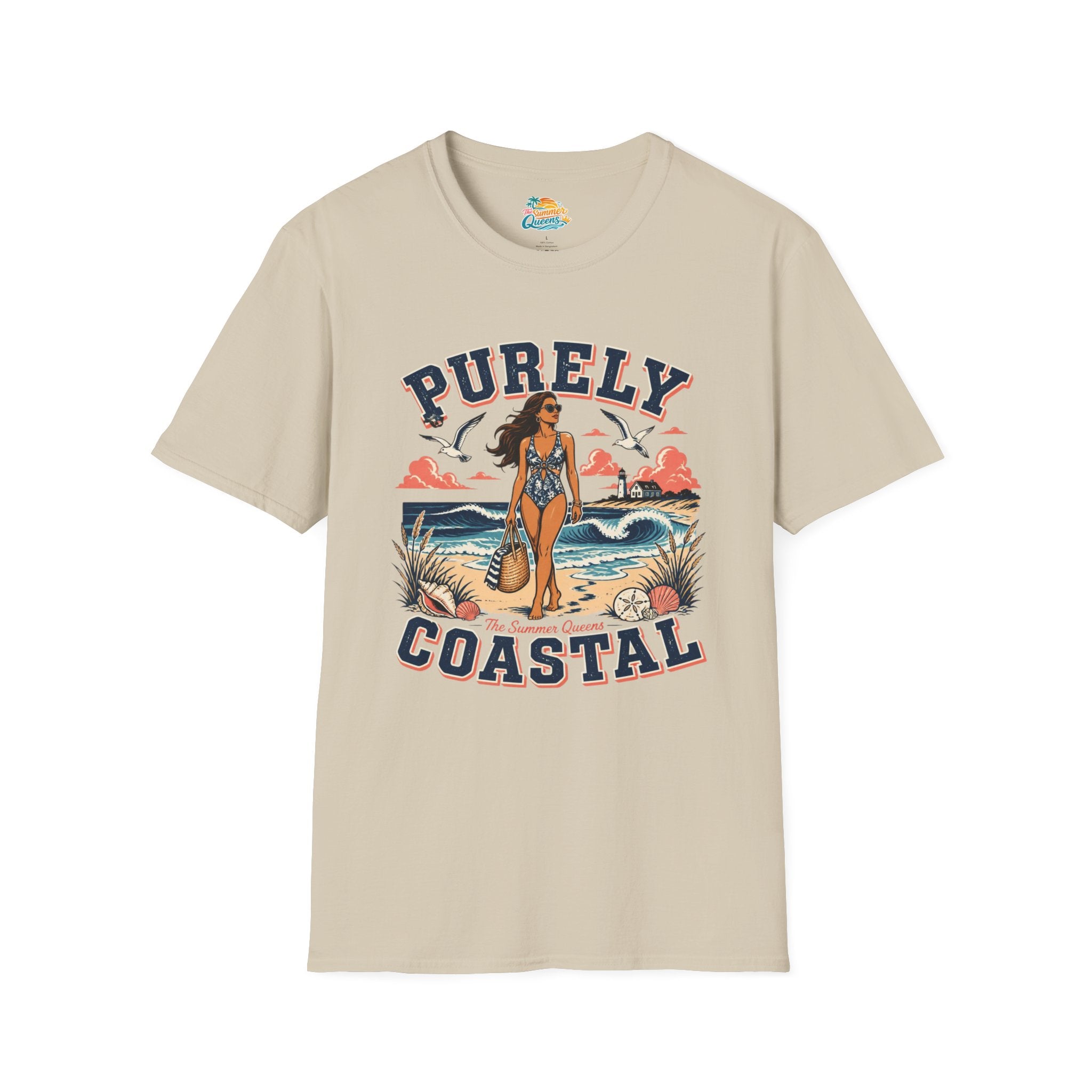 Purely Coastal Queen T‑Shirt — Vintage Beach Swim Graphic