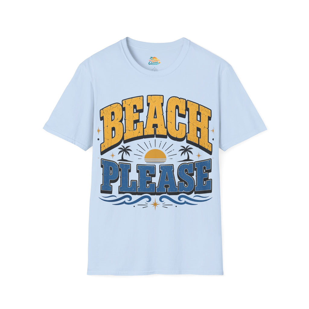 Beach Please T-Shirt – Retro Sunset Palm Graphic