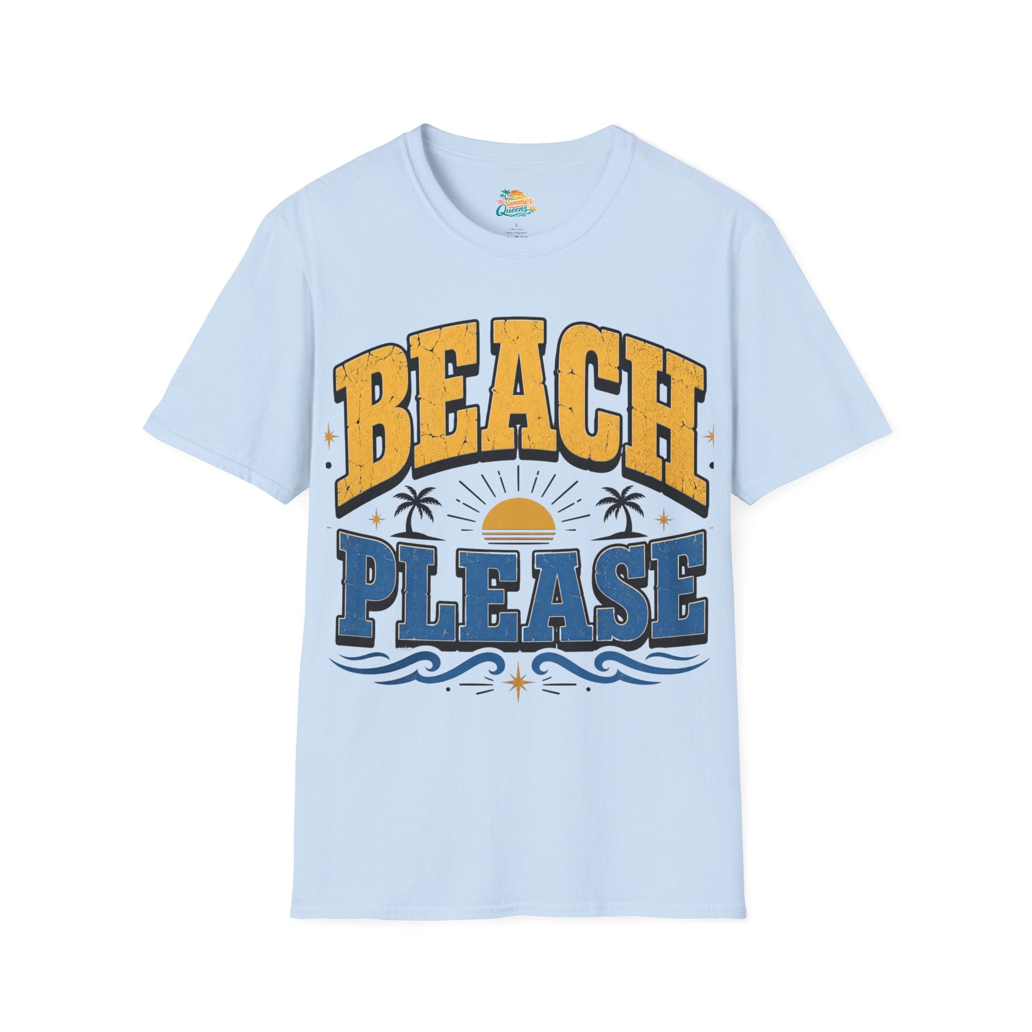 Beach Please T-Shirt – Retro Sunset Palm Graphic