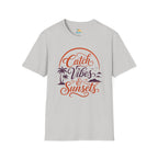 Catch Vibes & Sunsets T-Shirt — Beach Palm Sunset Graphic Tee