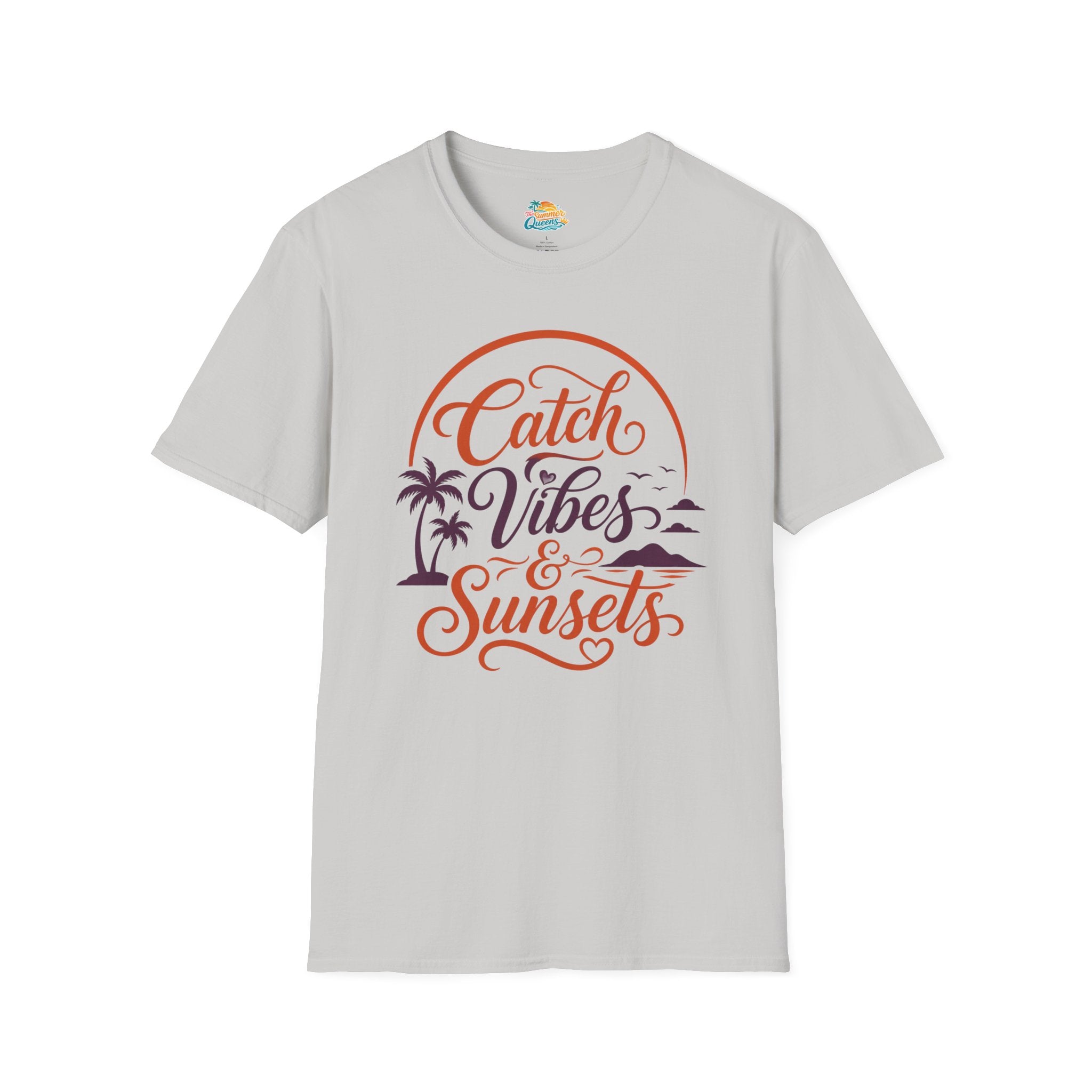 Catch Vibes & Sunsets T-Shirt — Beach Palm Sunset Graphic Tee