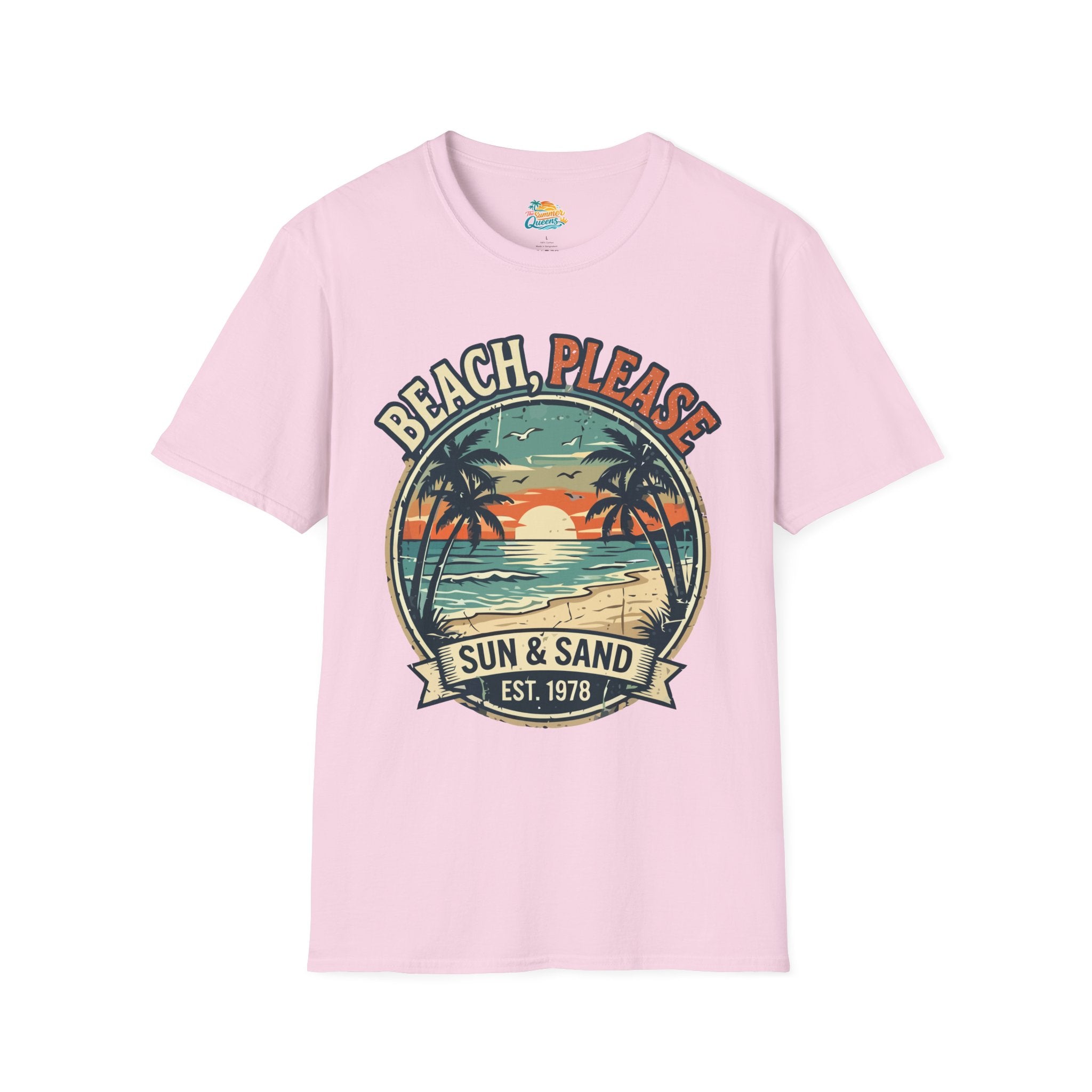 Beach, Please Sun & Sand T-Shirt — Retro Palm Tree Sunset Tee