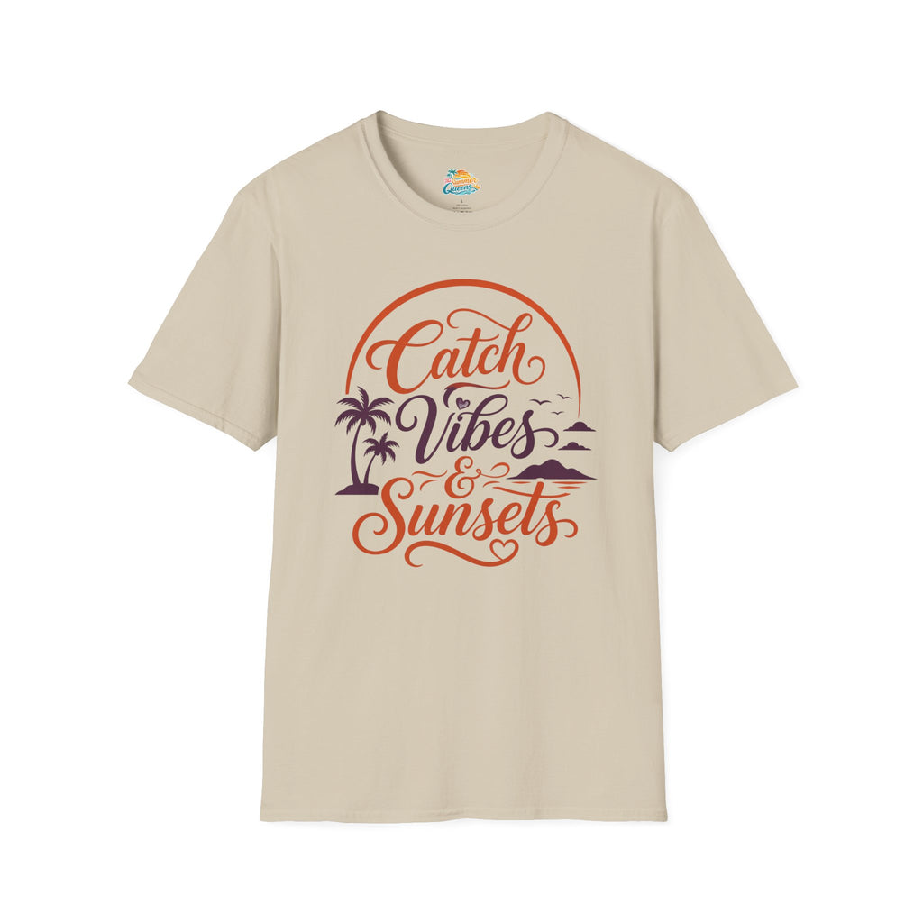 Catch Vibes & Sunsets T-Shirt — Beach Palm Sunset Graphic Tee