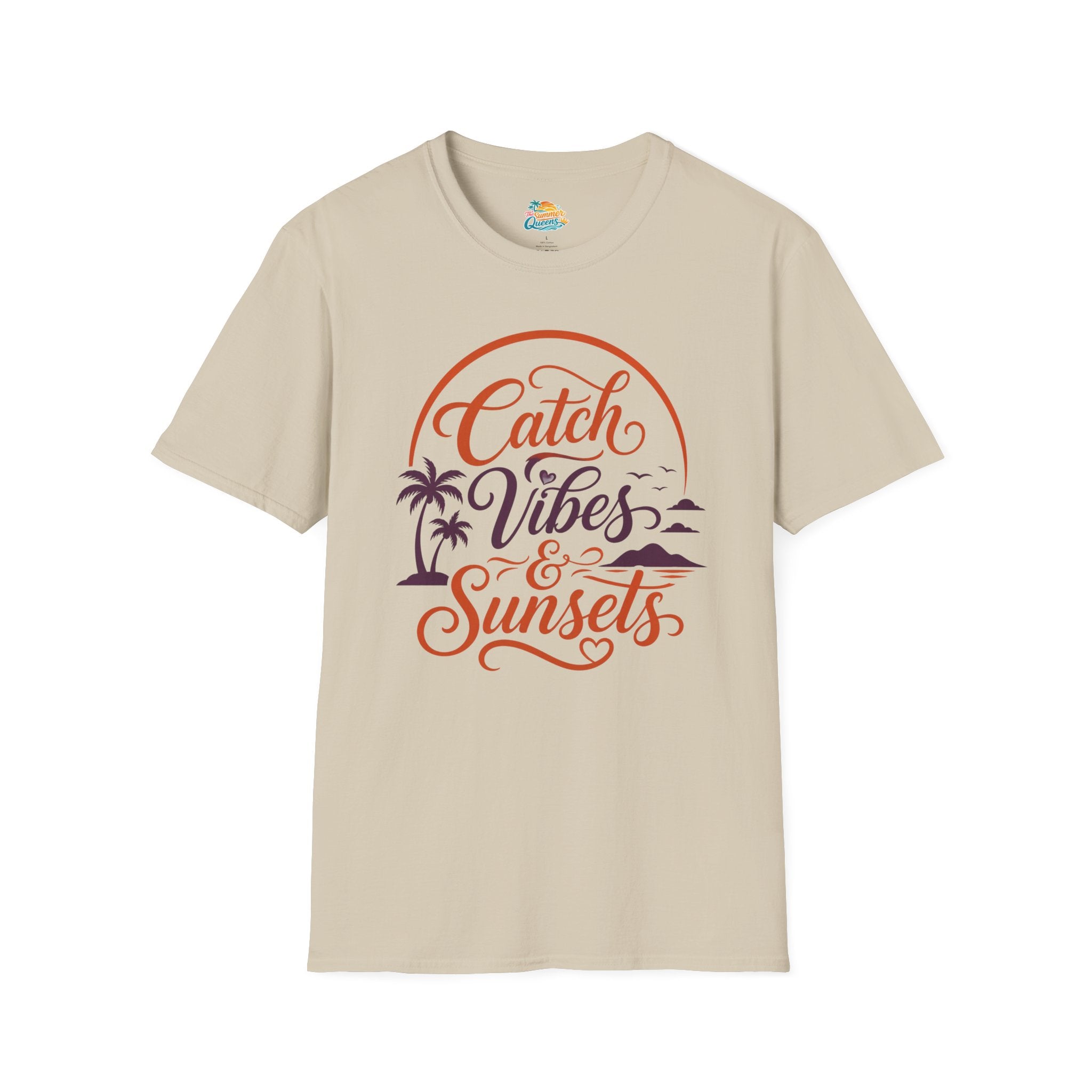 Catch Vibes & Sunsets T-Shirt — Beach Palm Sunset Graphic Tee