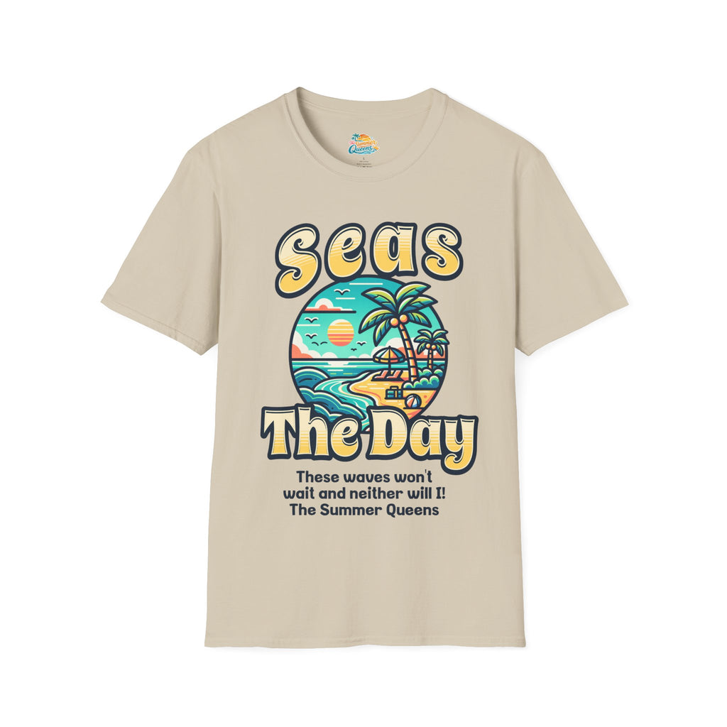 Seas The Day Beach T-Shirt — Retro Summer Palm Tree Graphic
