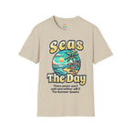 Seas The Day Beach T-Shirt — Retro Summer Palm Tree Graphic