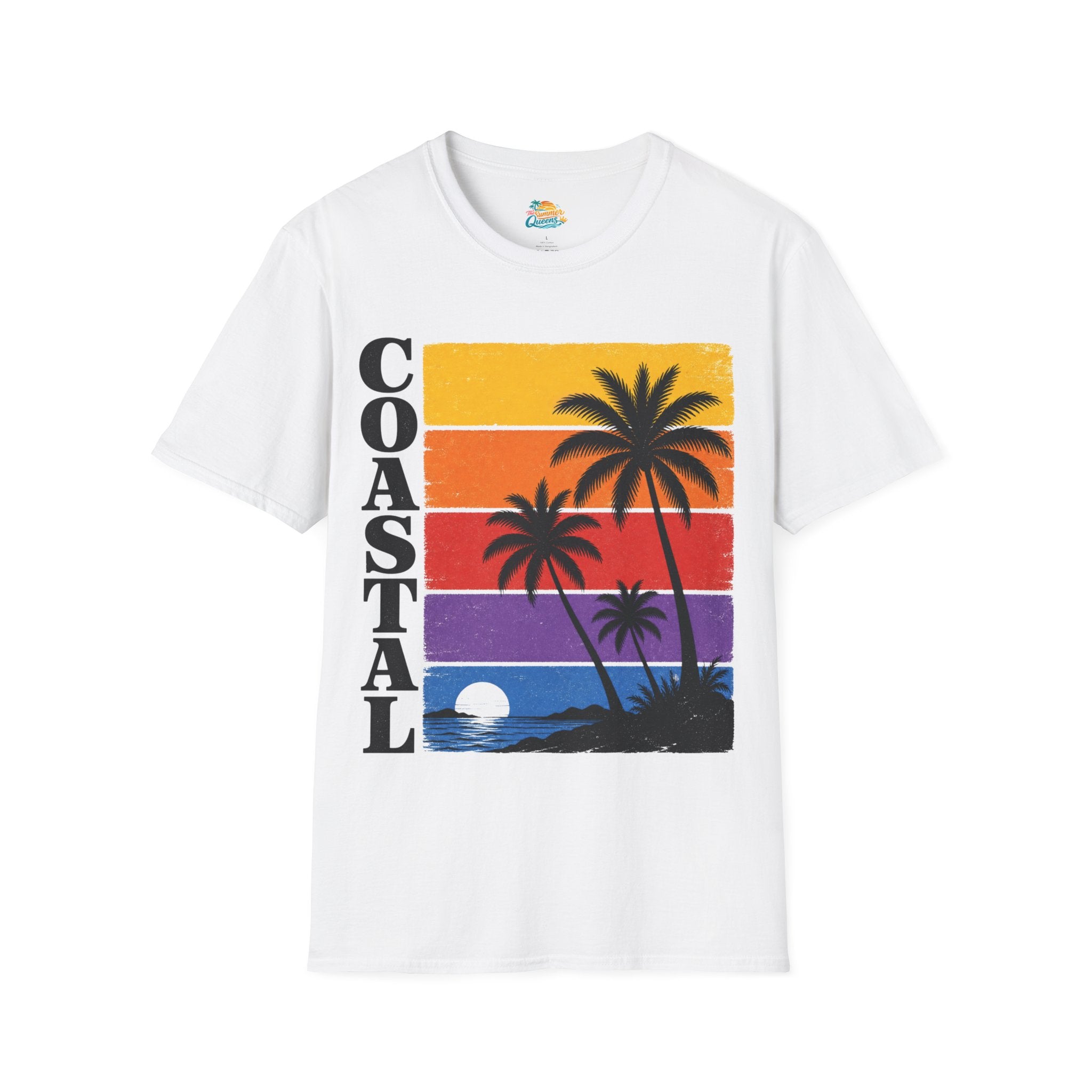 Coastal Sunset T-Shirt — Retro Palm Tree Beach Graphic