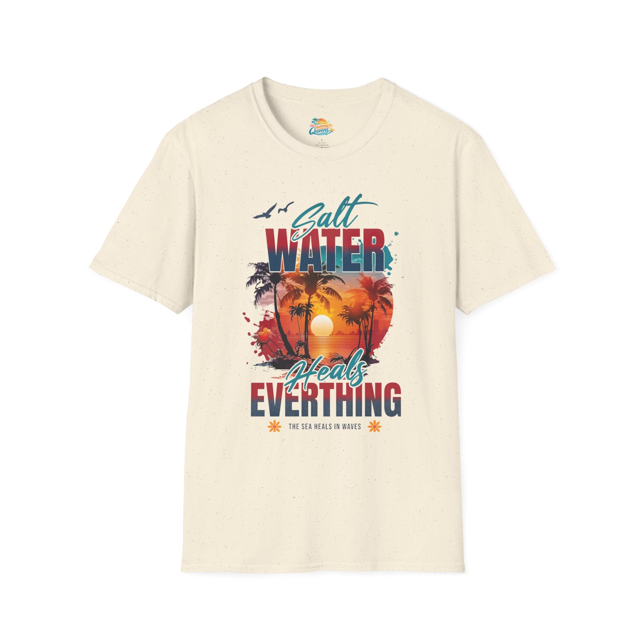 Salt Water Heals Everything T-Shirt - Sunset Palm Tree Beach Tee