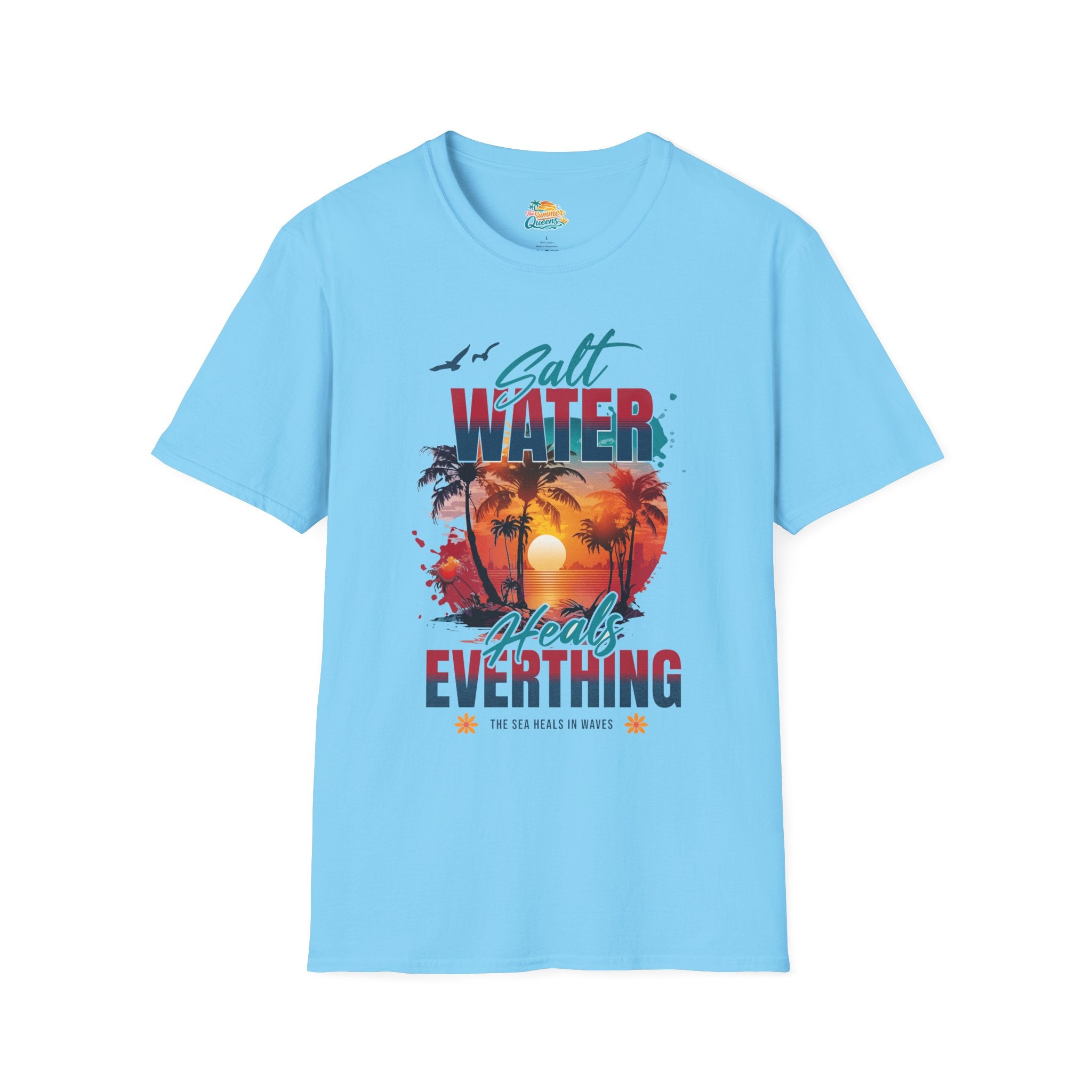 Salt Water Heals Everything T-Shirt - Sunset Palm Tree Beach Tee