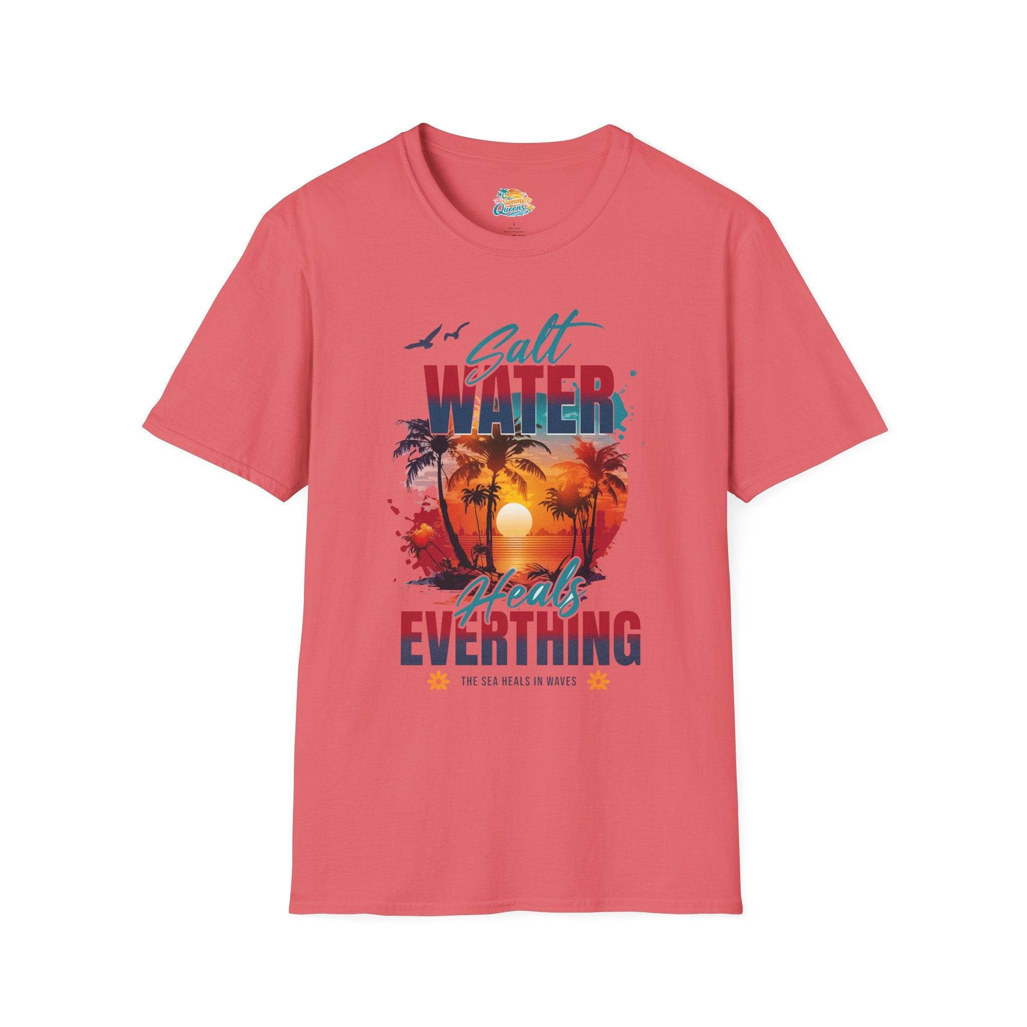 Salt Water Heals Everything T-Shirt - Sunset Palm Tree Beach Tee