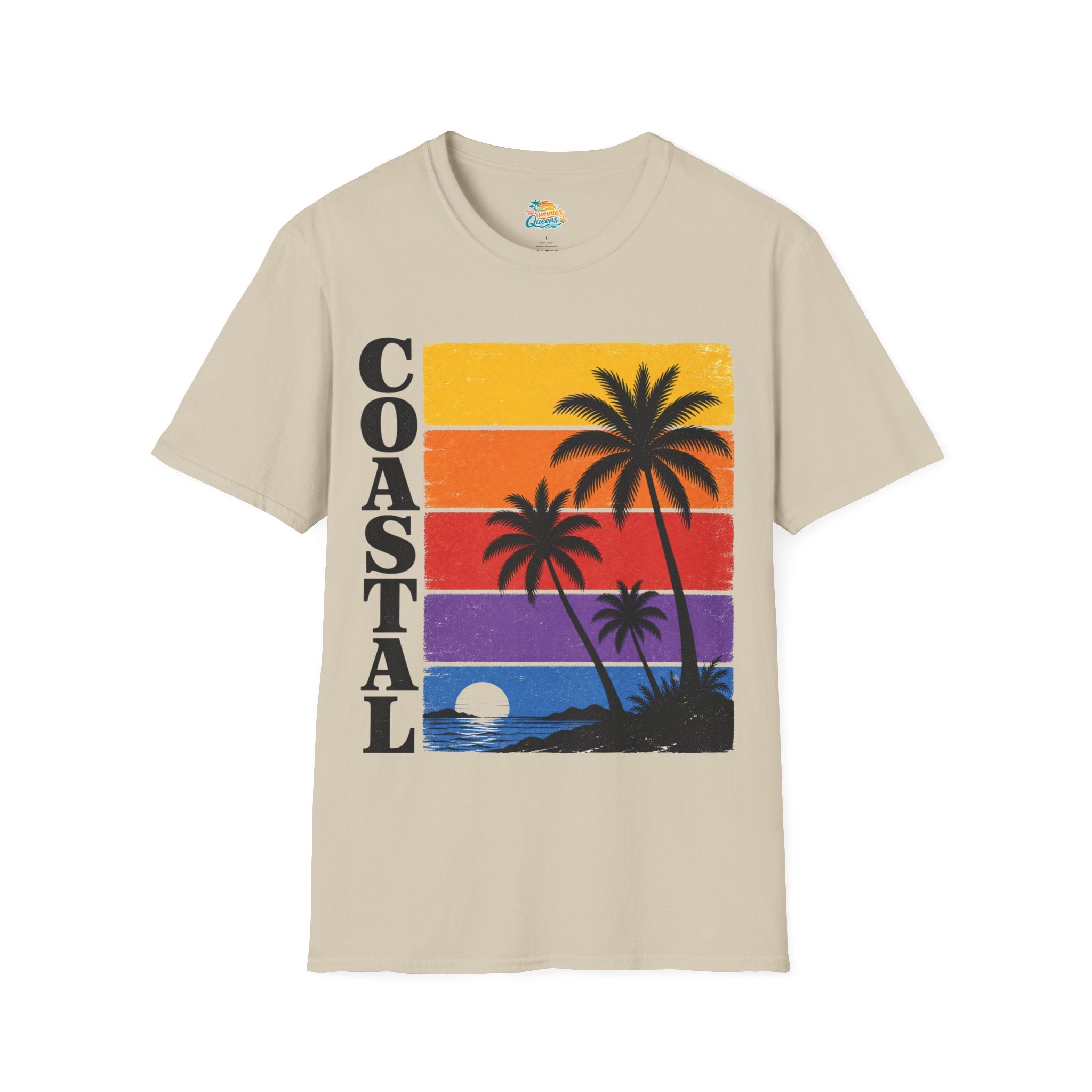 Coastal Sunset T-Shirt — Retro Palm Tree Beach Graphic