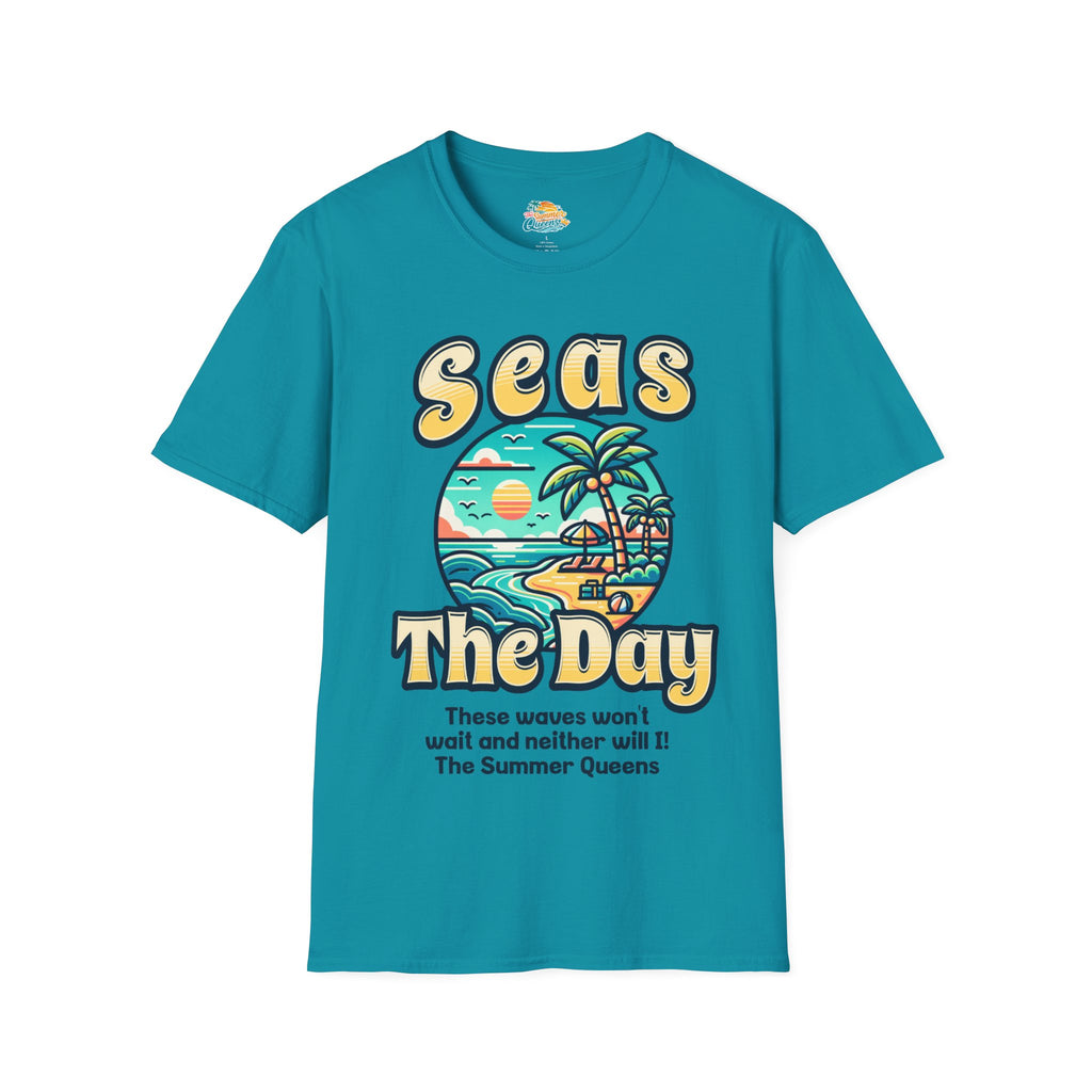 Seas The Day Beach T-Shirt — Retro Summer Palm Tree Graphic