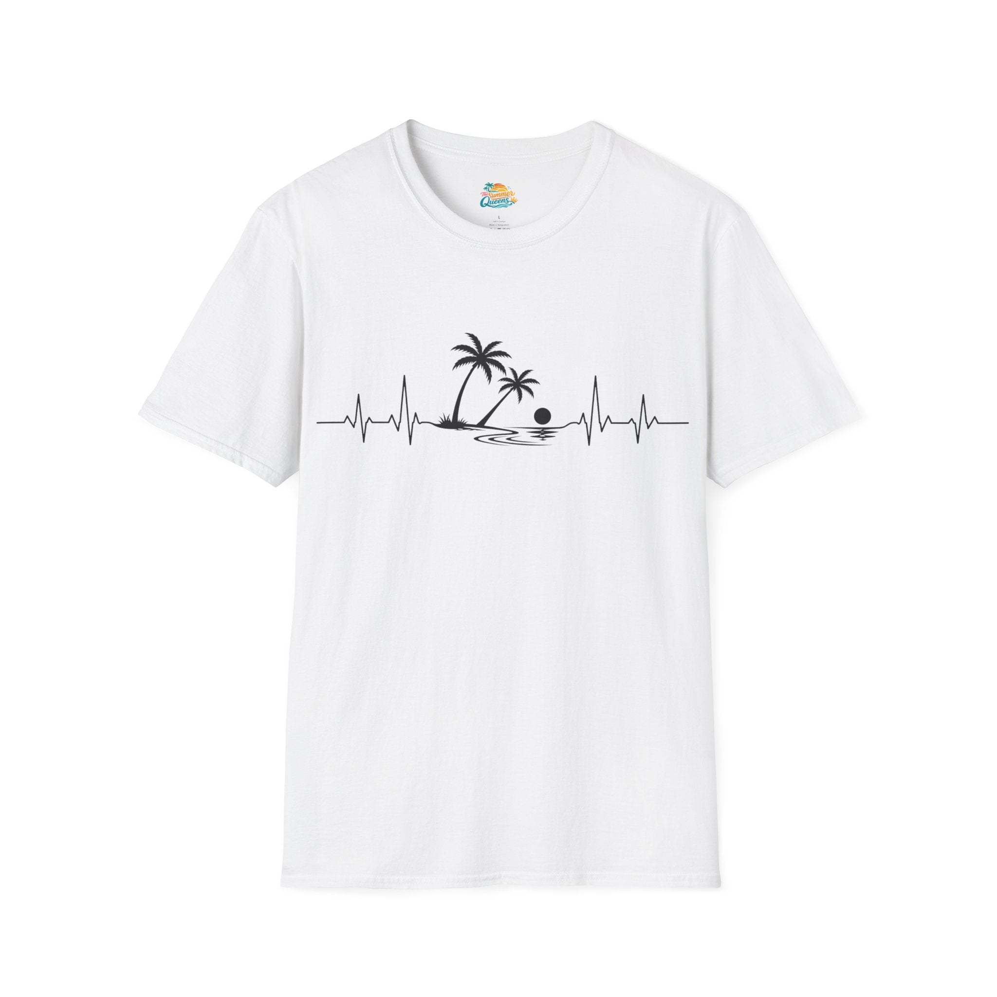 Beach Pulse T-Shirt — Palm Tree Heartbeat Summer Tee
