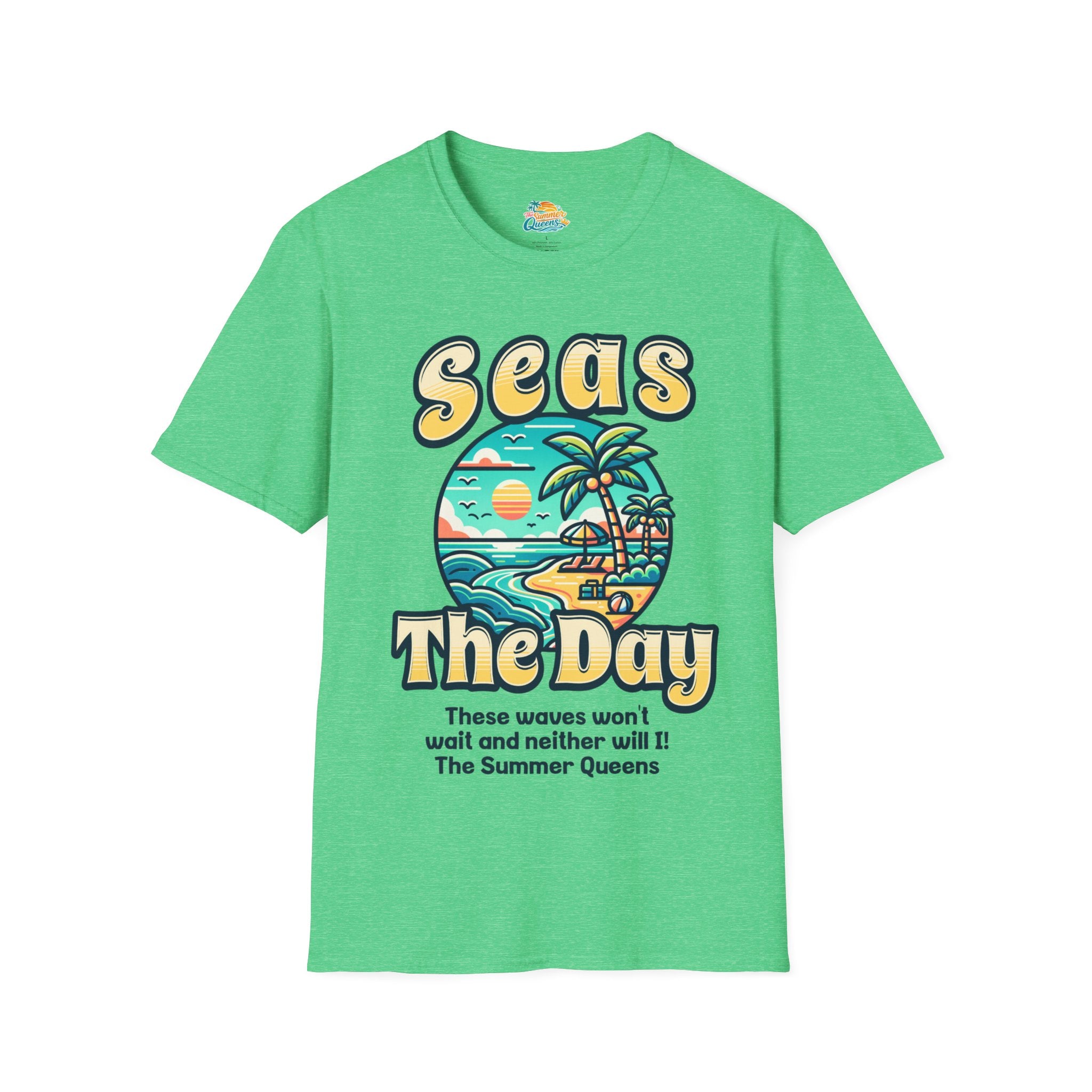 Seas The Day Beach T-Shirt — Retro Summer Palm Tree Graphic