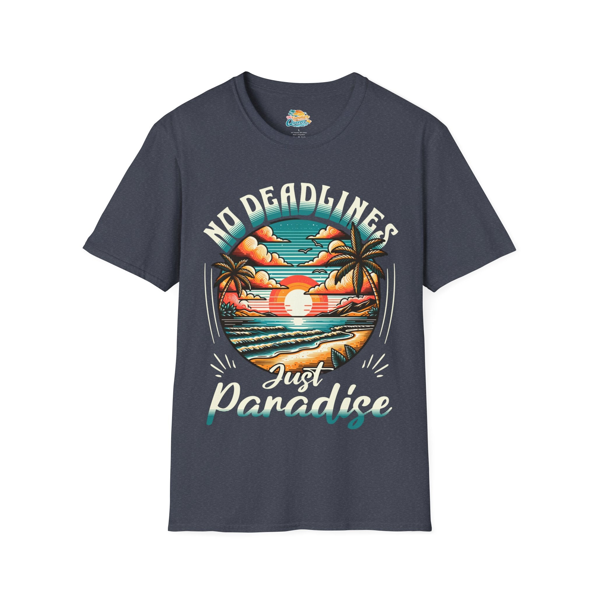 No Deadlines Just Paradise T-Shirt — Retro Sunset Beach Vacation Tee