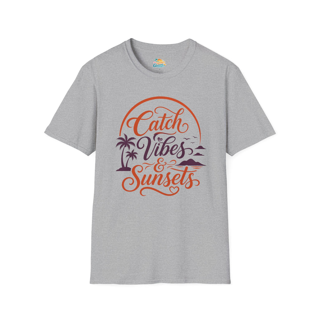 Catch Vibes & Sunsets T-Shirt — Beach Palm Sunset Graphic Tee