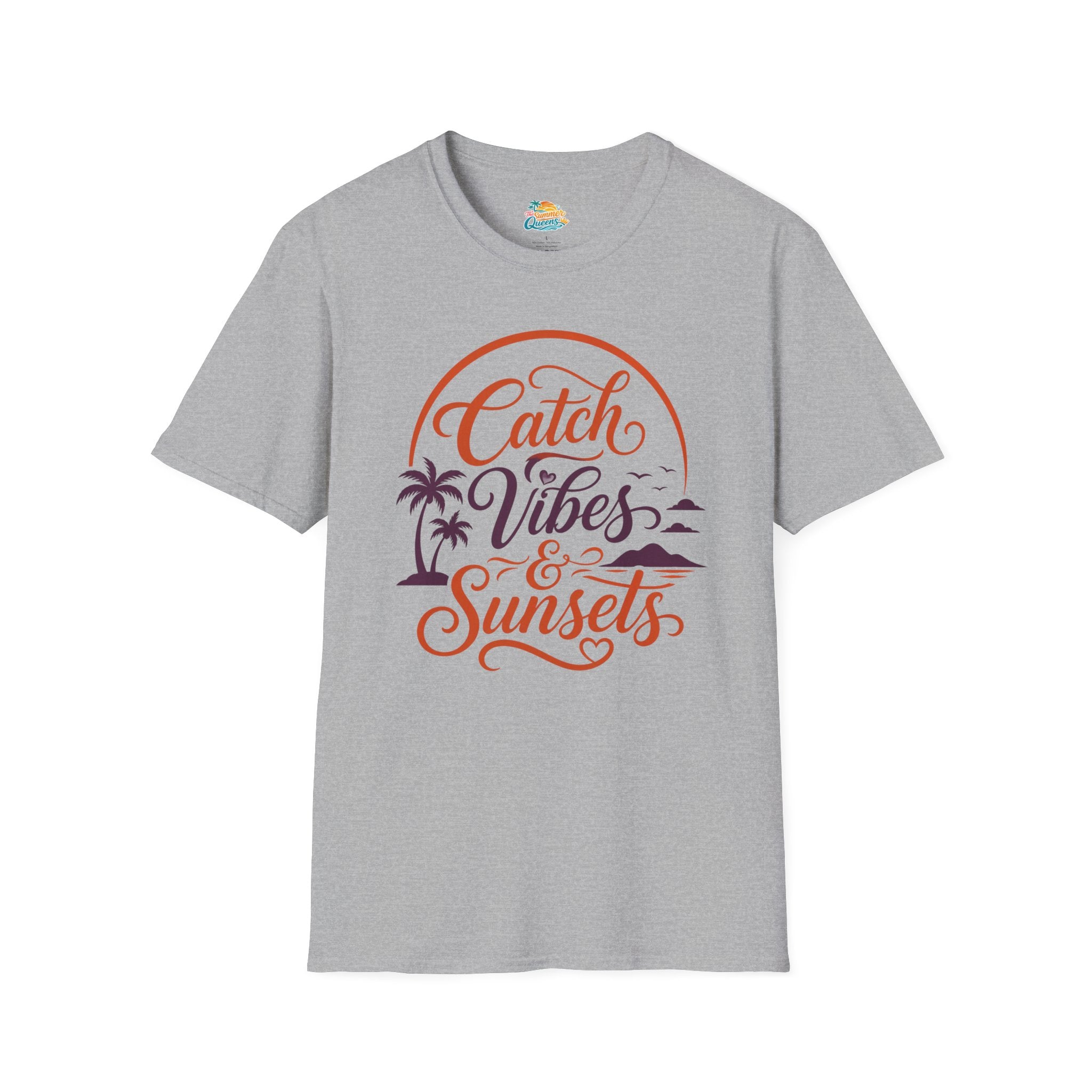 Catch Vibes & Sunsets T-Shirt — Beach Palm Sunset Graphic Tee