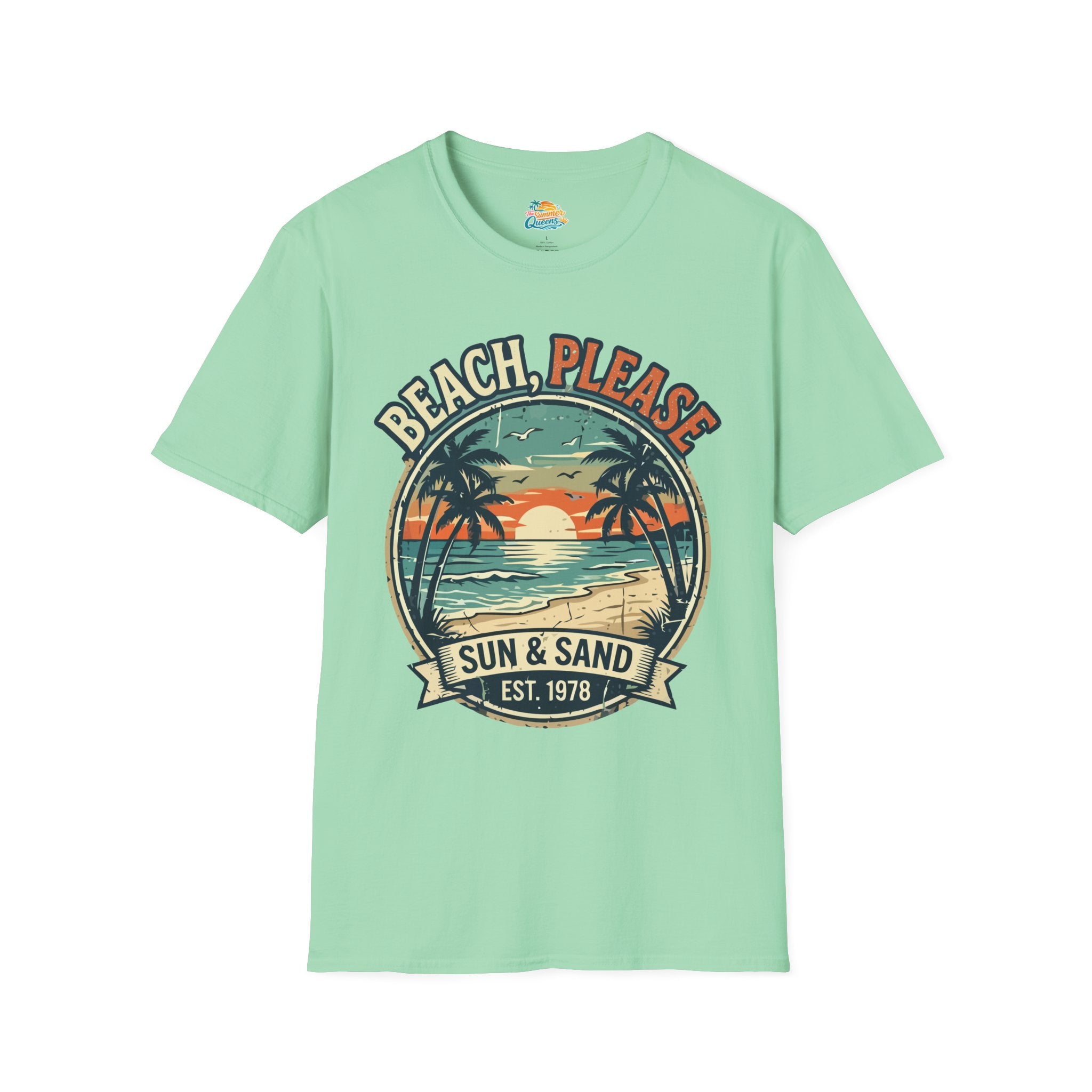 Beach, Please Sun & Sand T-Shirt — Retro Palm Tree Sunset Tee
