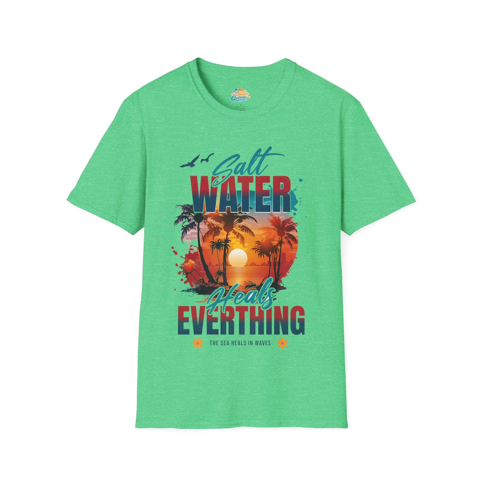Salt Water Heals Everything T-Shirt - Sunset Palm Tree Beach Tee