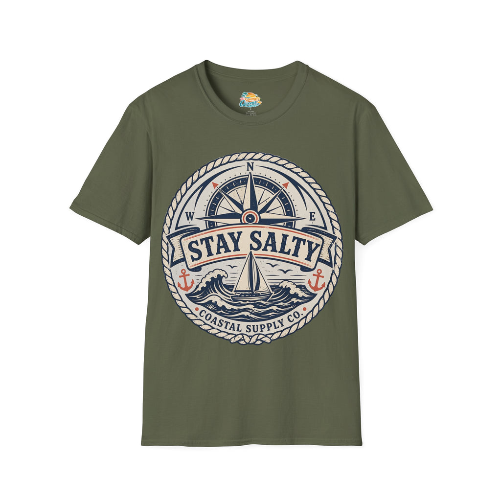 Stay Salty Coastal T-Shirt – Nautical Compass & Sailboat Design