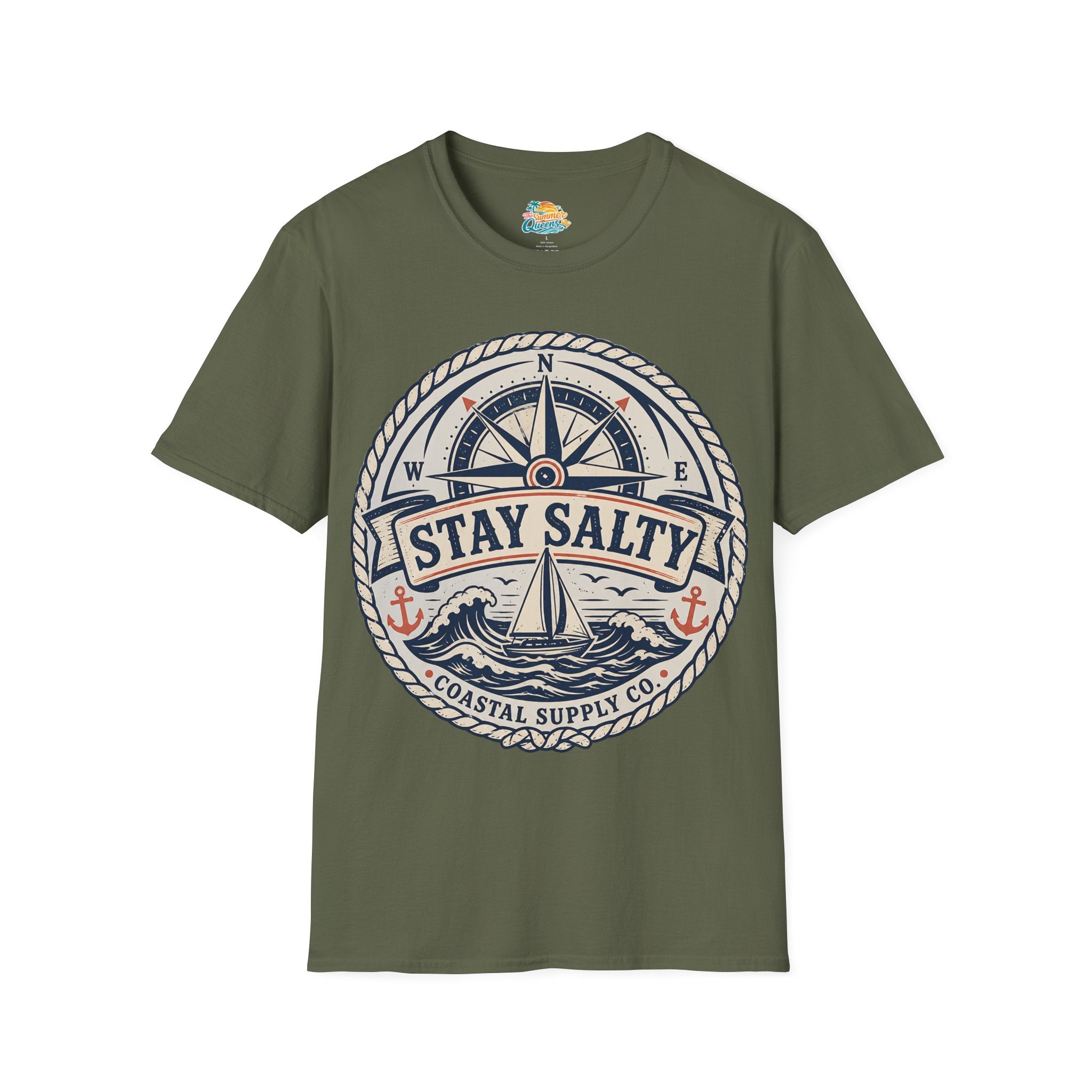 Stay Salty Coastal T-Shirt – Nautical Compass & Sailboat Design